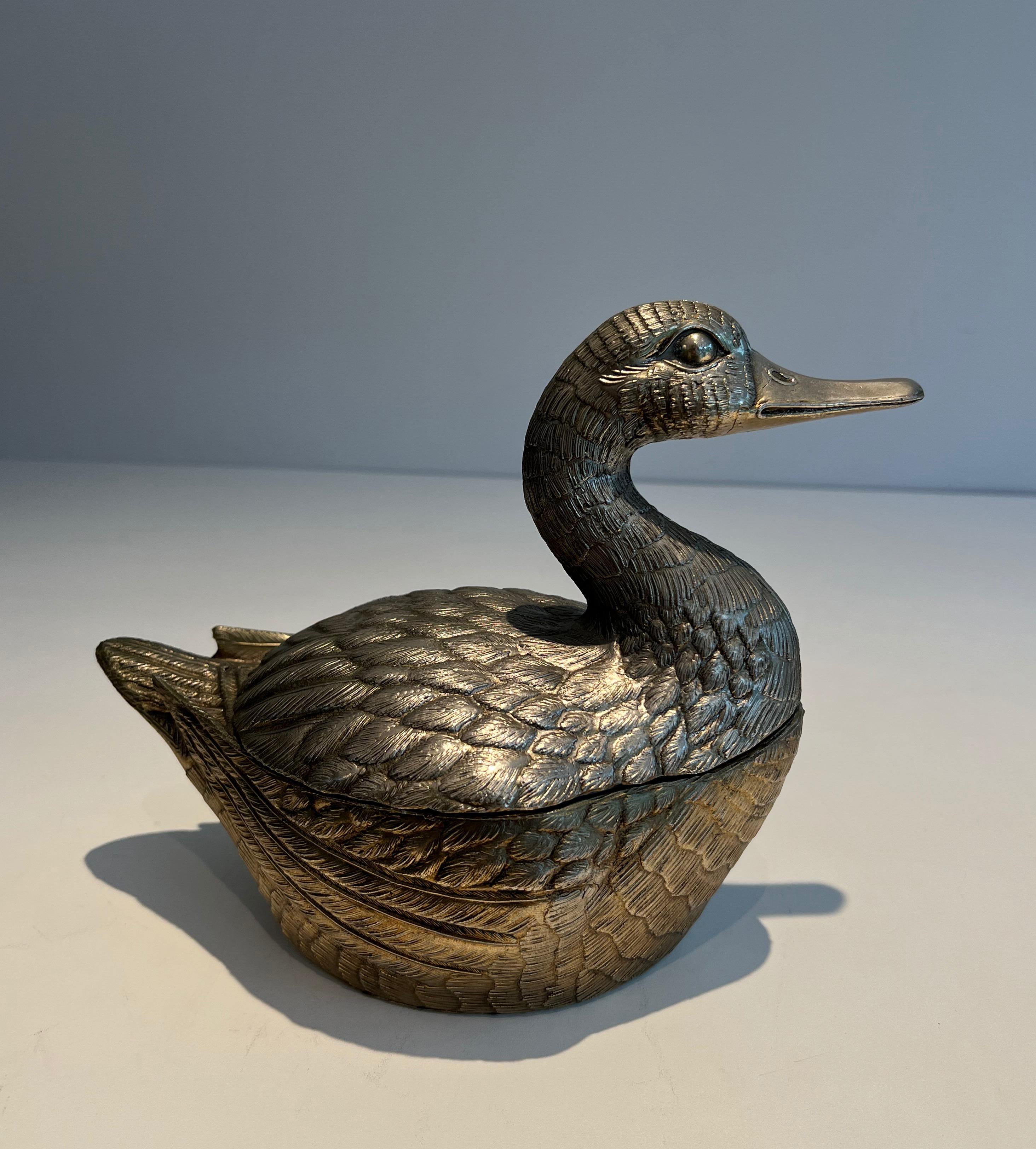 Silvered Metal Ice Bucket reprsenting a Duck by Mauro Manetti For Sale 13