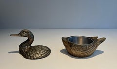 Silvered Metal Ice Bucket reprsenting a Duck by Mauro Manetti