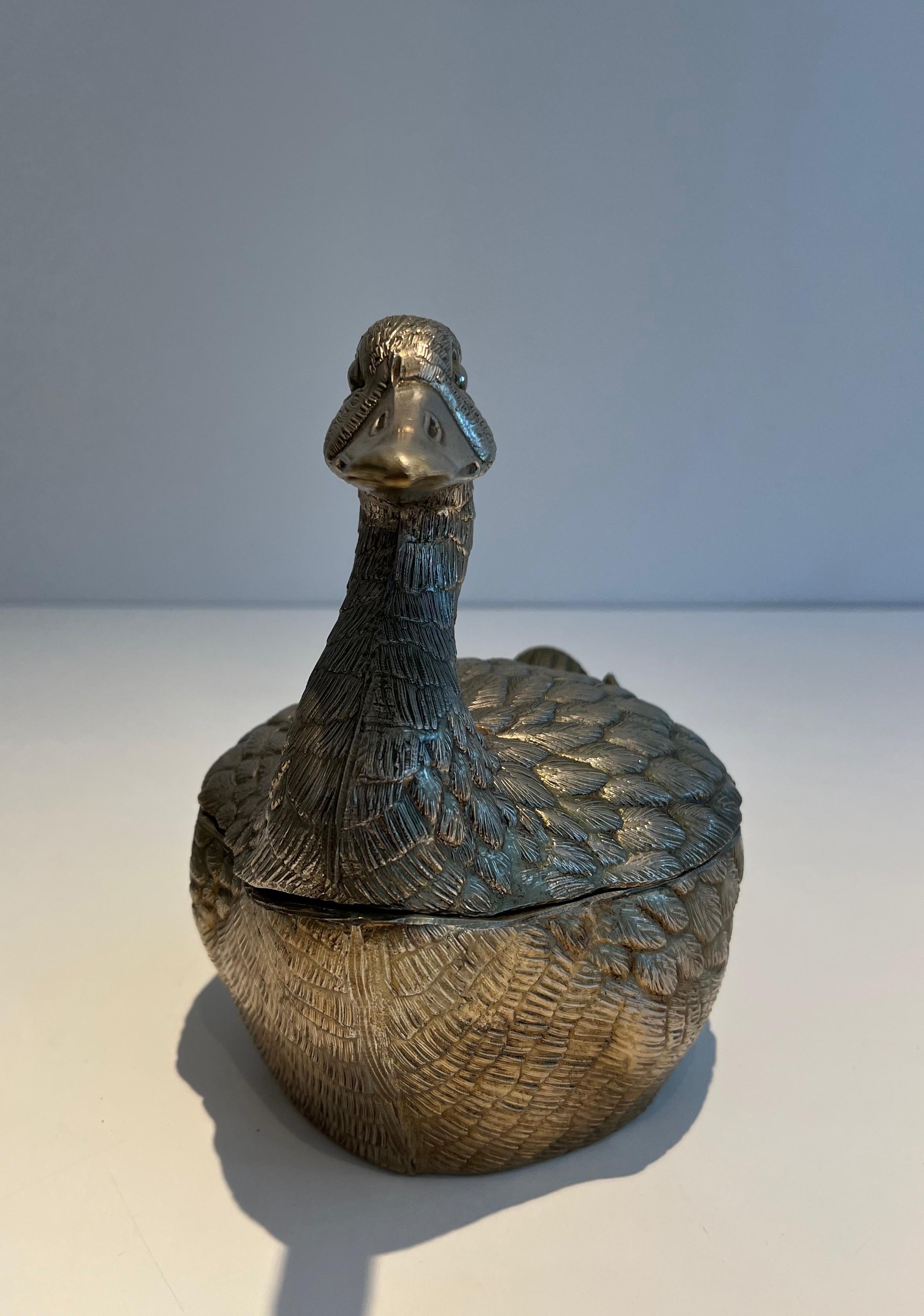 French Silvered Metal Ice Bucket reprsenting a Duck by Mauro Manetti For Sale