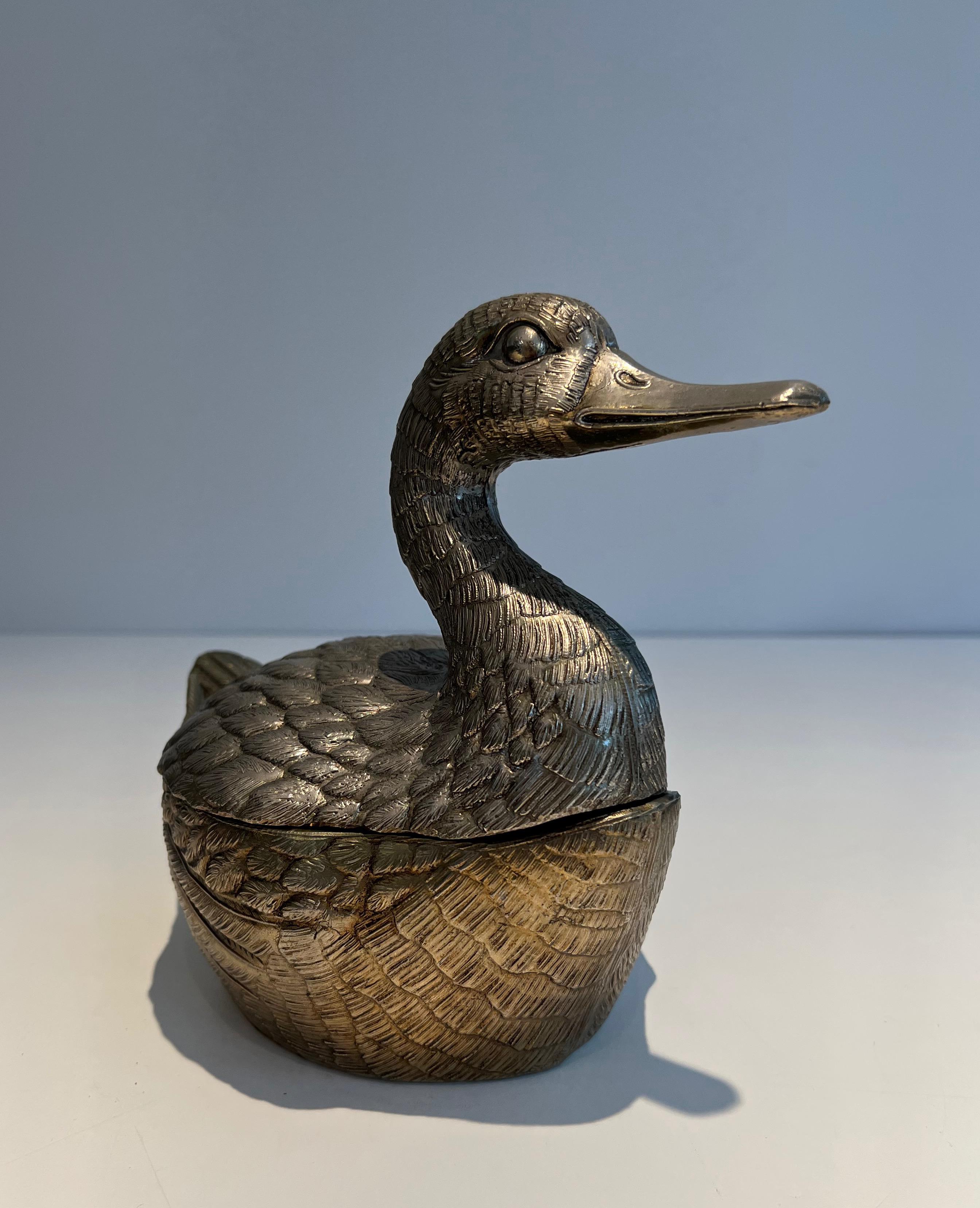 Silvered Metal Ice Bucket reprsenting a Duck by Mauro Manetti In Good Condition For Sale In Marcq-en-Barœul, Hauts-de-France