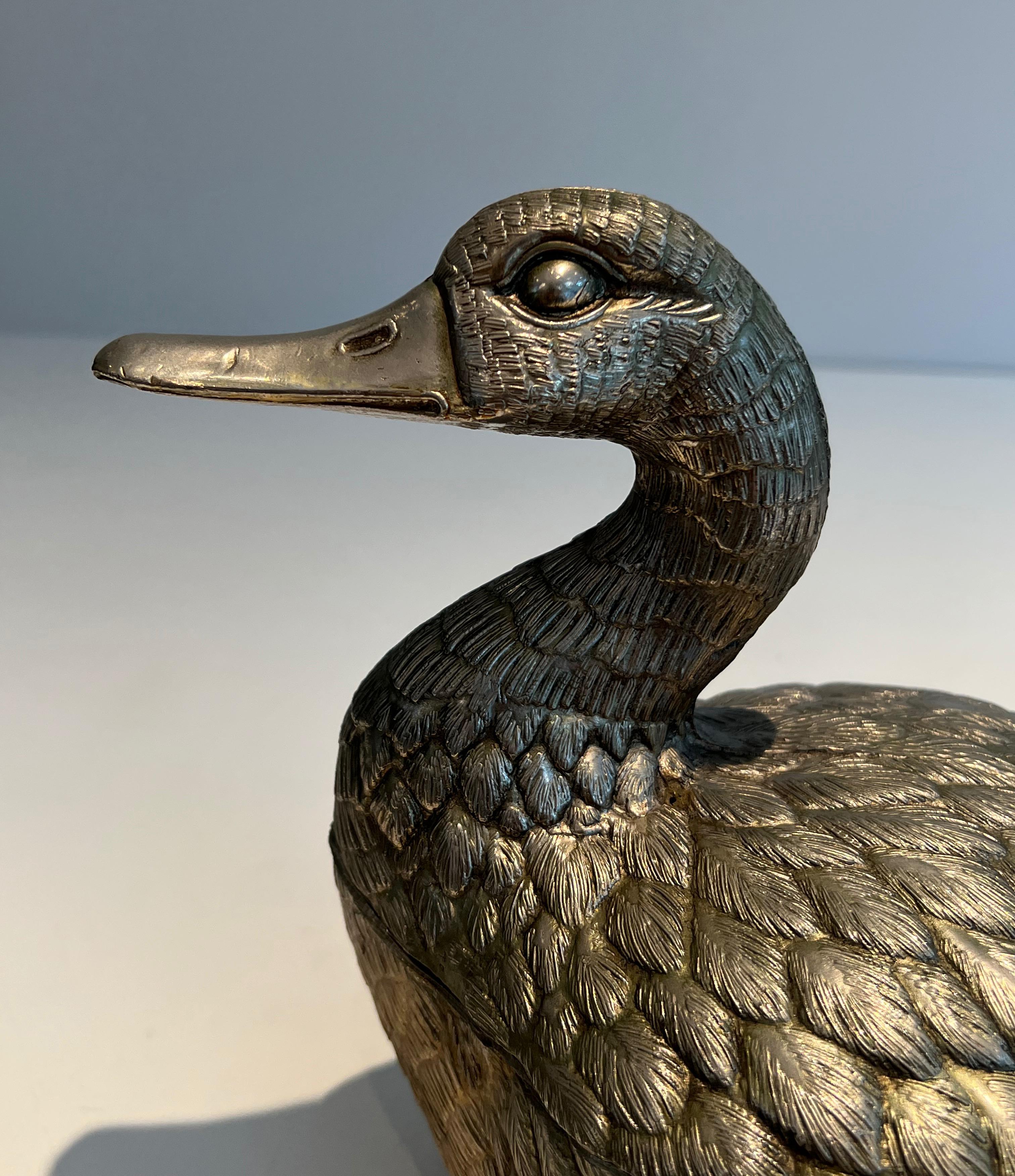 Late 20th Century Silvered Metal Ice Bucket reprsenting a Duck by Mauro Manetti For Sale