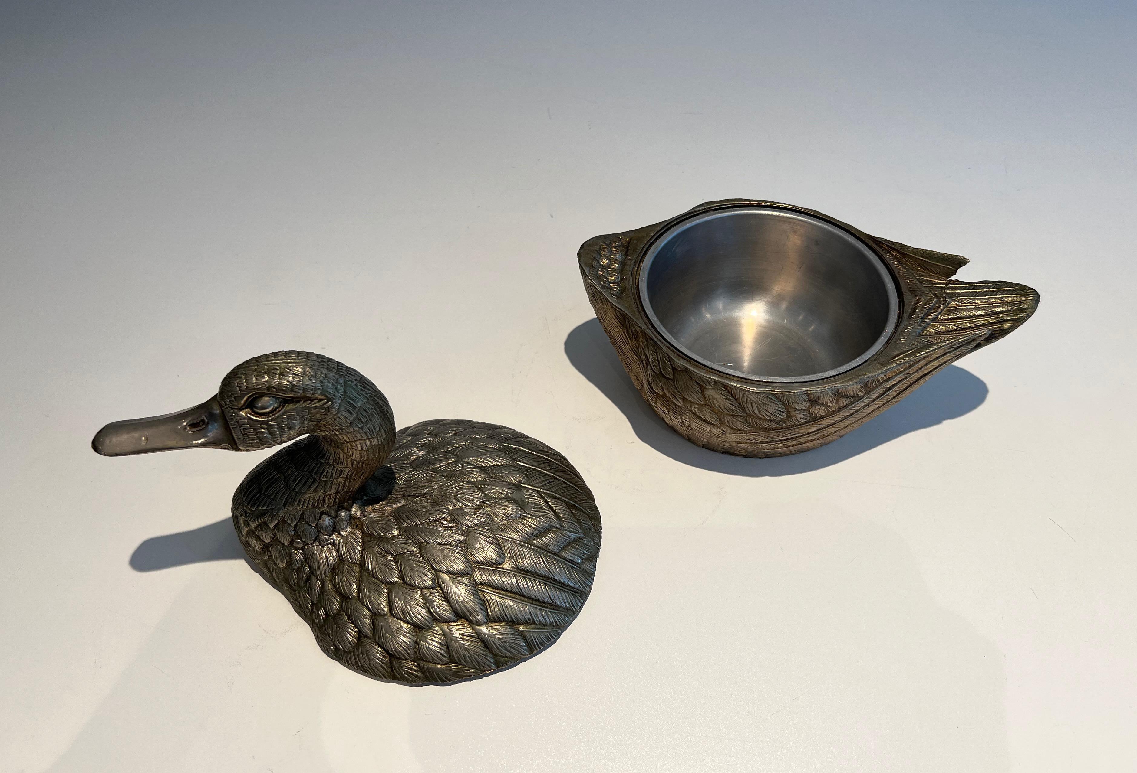 Silvered Metal Ice Bucket reprsenting a Duck by Mauro Manetti For Sale 3