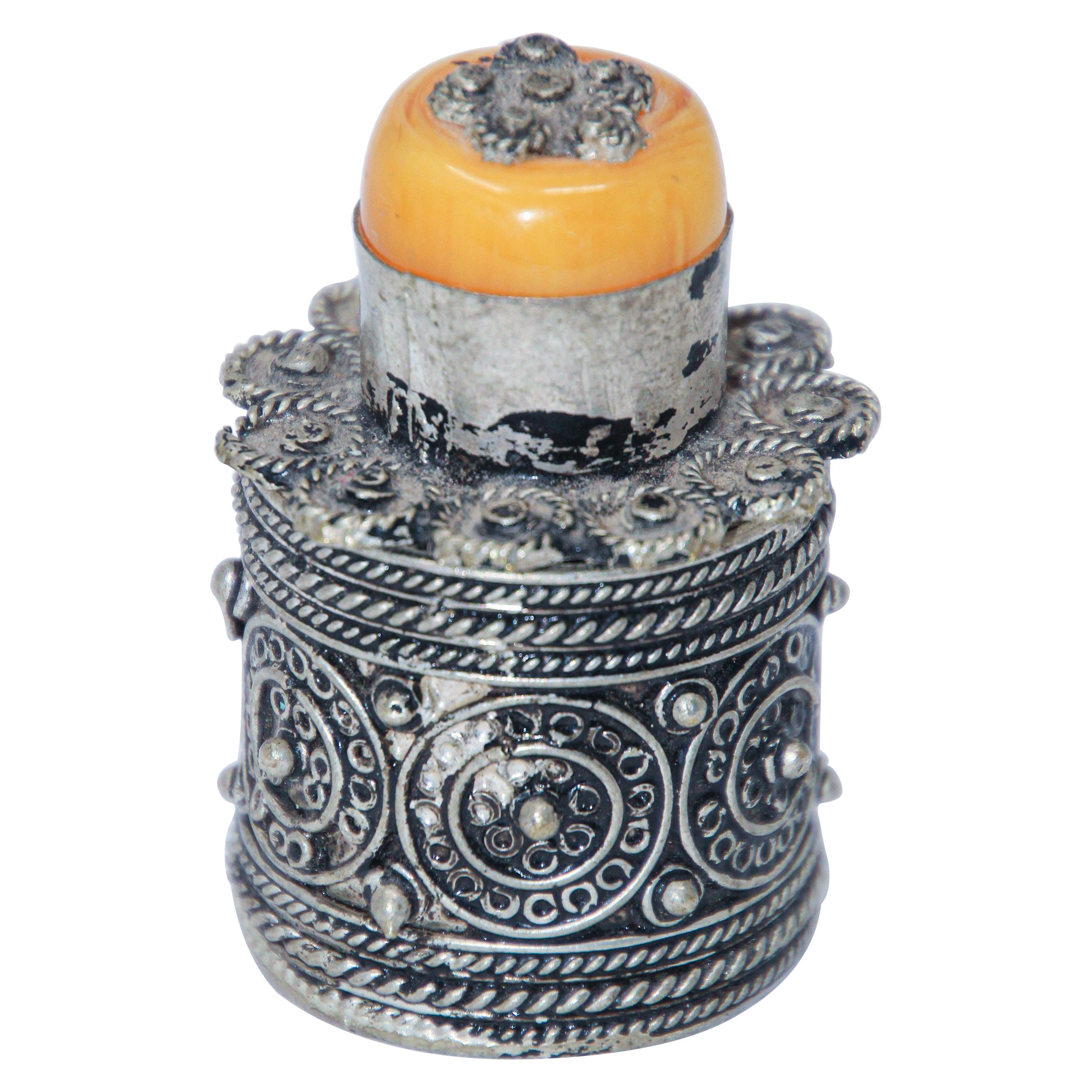 Silvered Metal Lidded Box For Sale