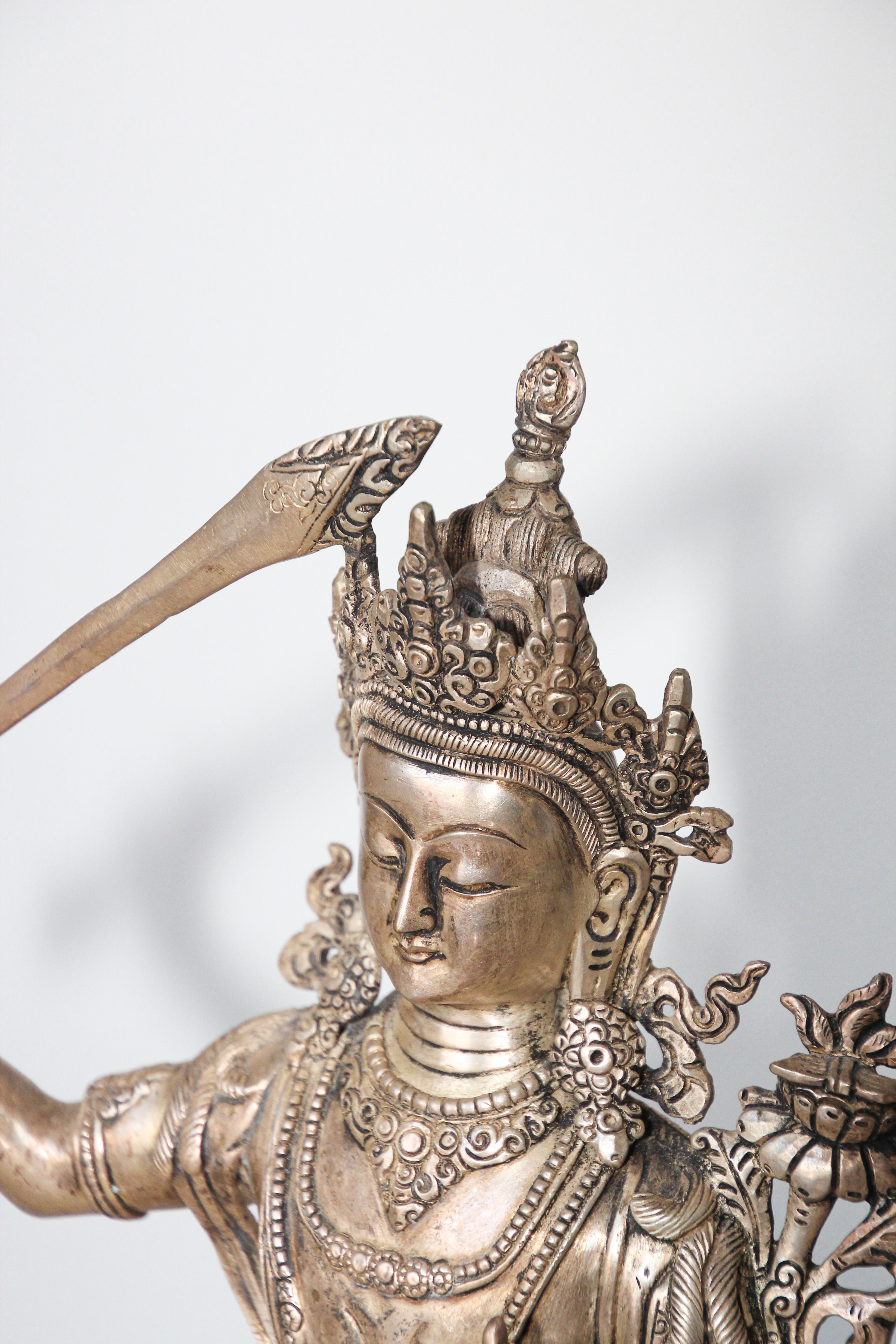 Silvered Metal Manjushri, Sino, Tibetan Buddhist Deity For Sale 5