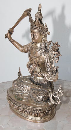 Silvered Metal Manjushri, Sino, Tibetan Buddhist Deity