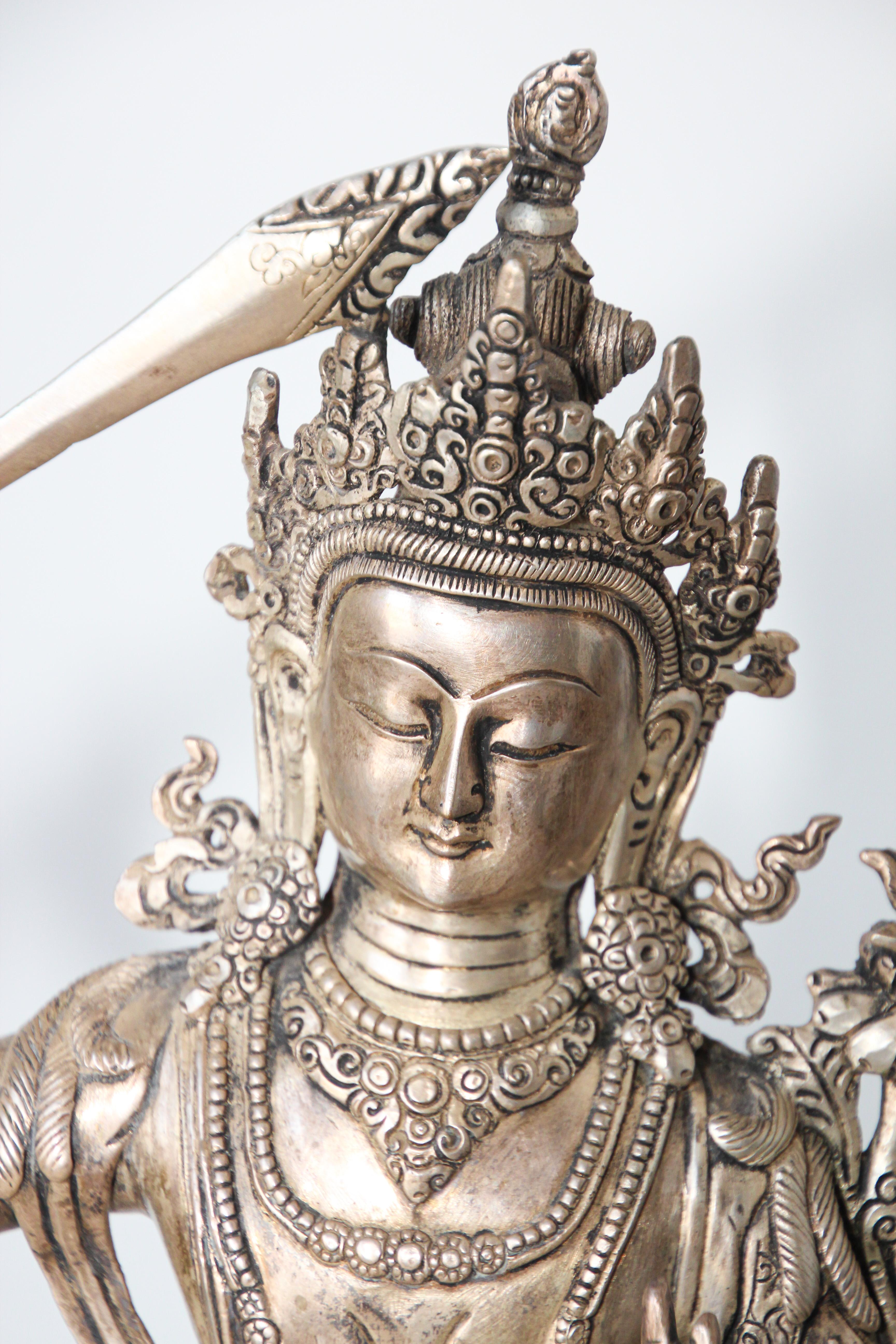 Silvered Metal Manjushri, Sino, Tibetan Buddhist Deity For Sale 8