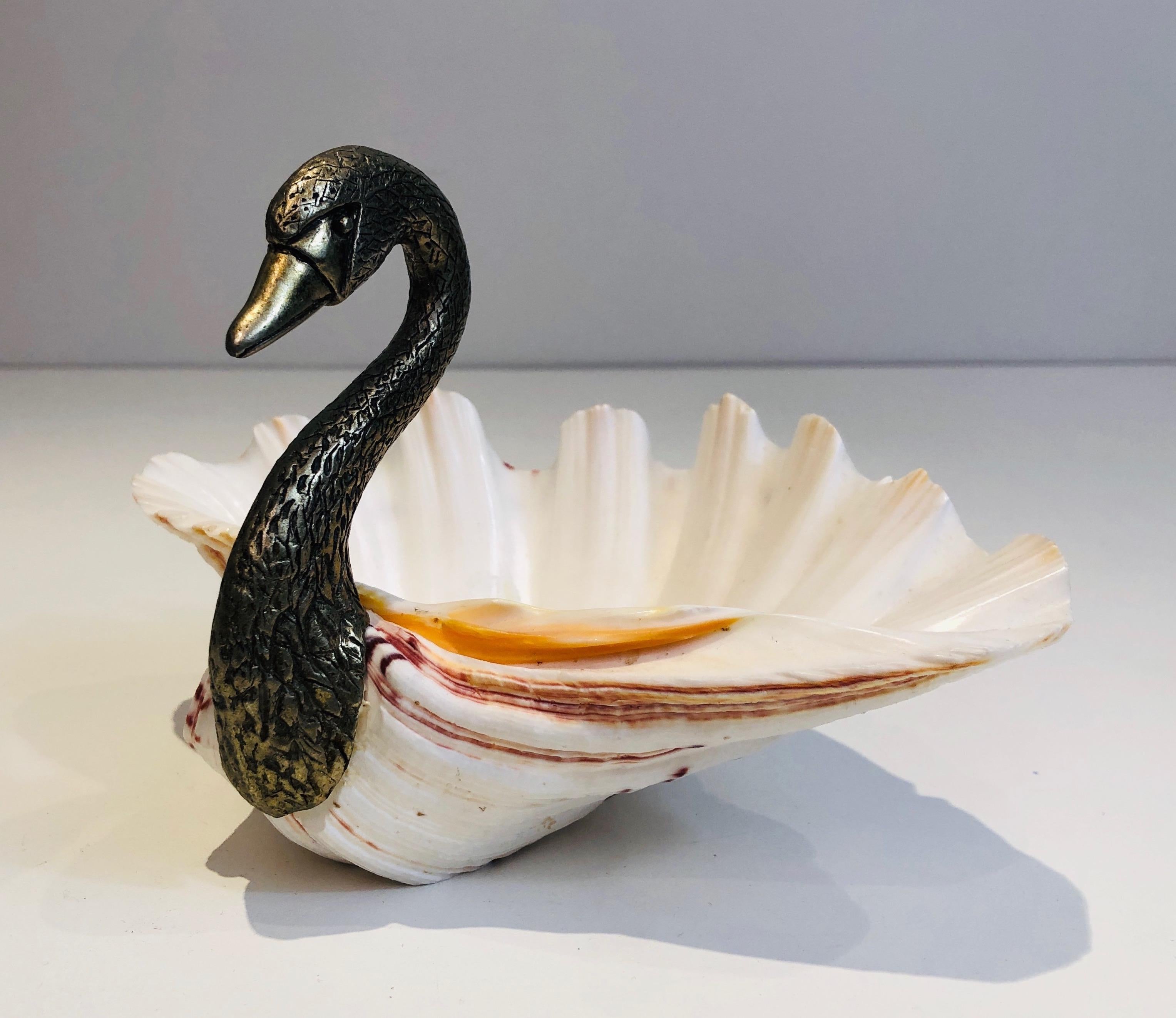 Silvered Metal & Shell Swan Vide-Poche, French Work, Attributed to Maison Jansen 6