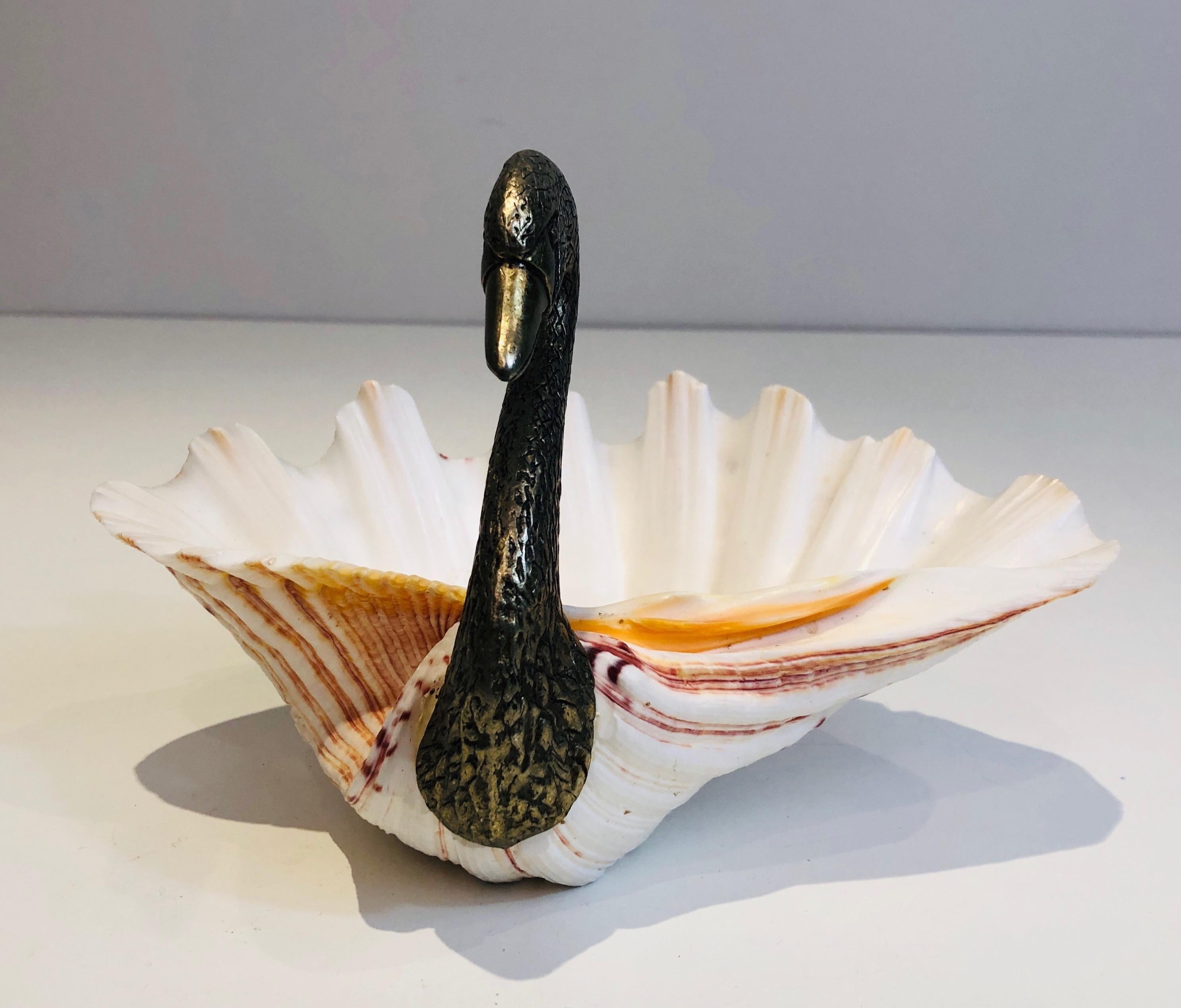 Silvered Metal & Shell Swan Vide-Poche, French Work, Attributed to Maison Jansen 3