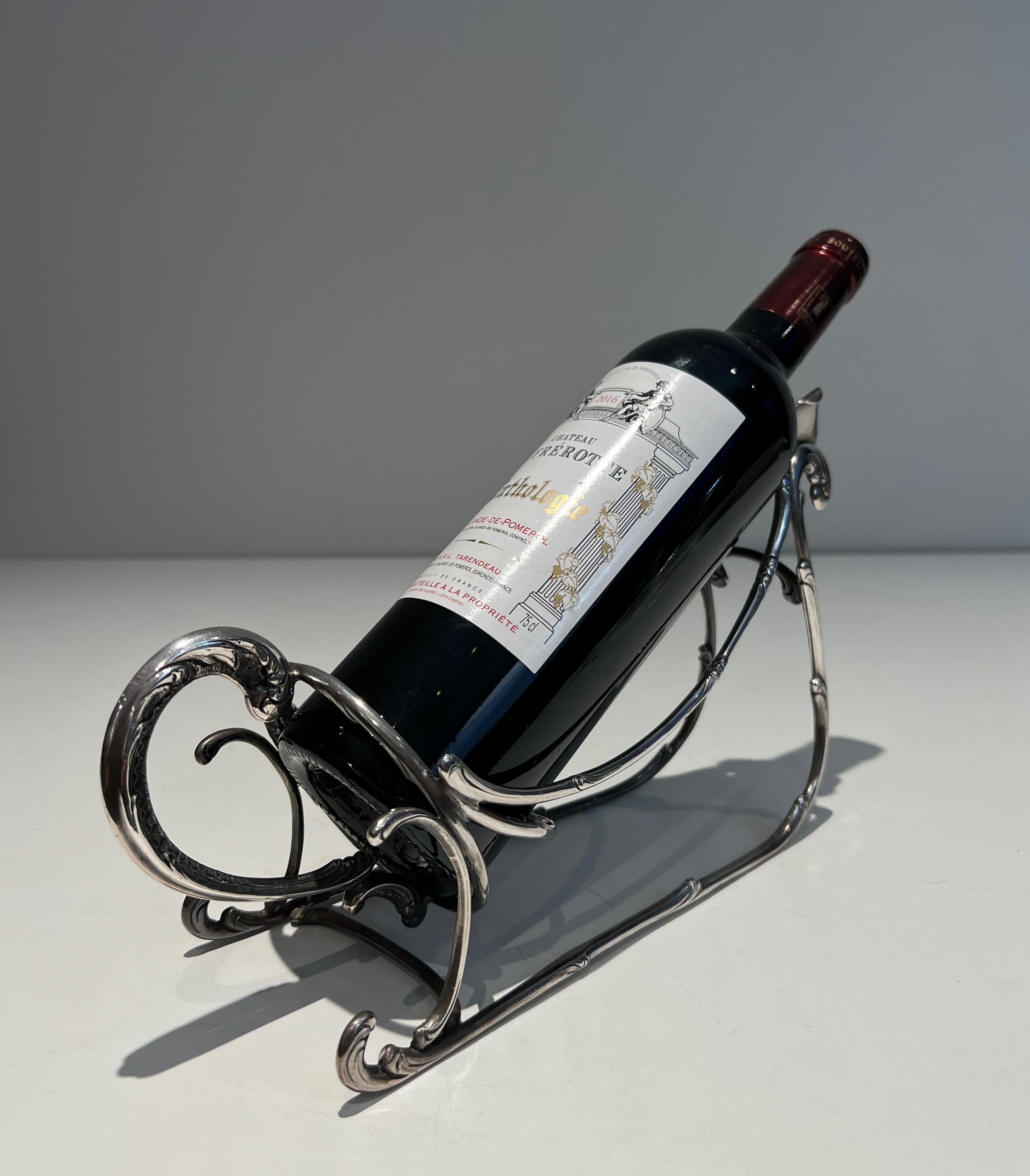 Portabottiglie a slitta in metallo argentato. Lavoro francese. Circa 1930 in vendita 5