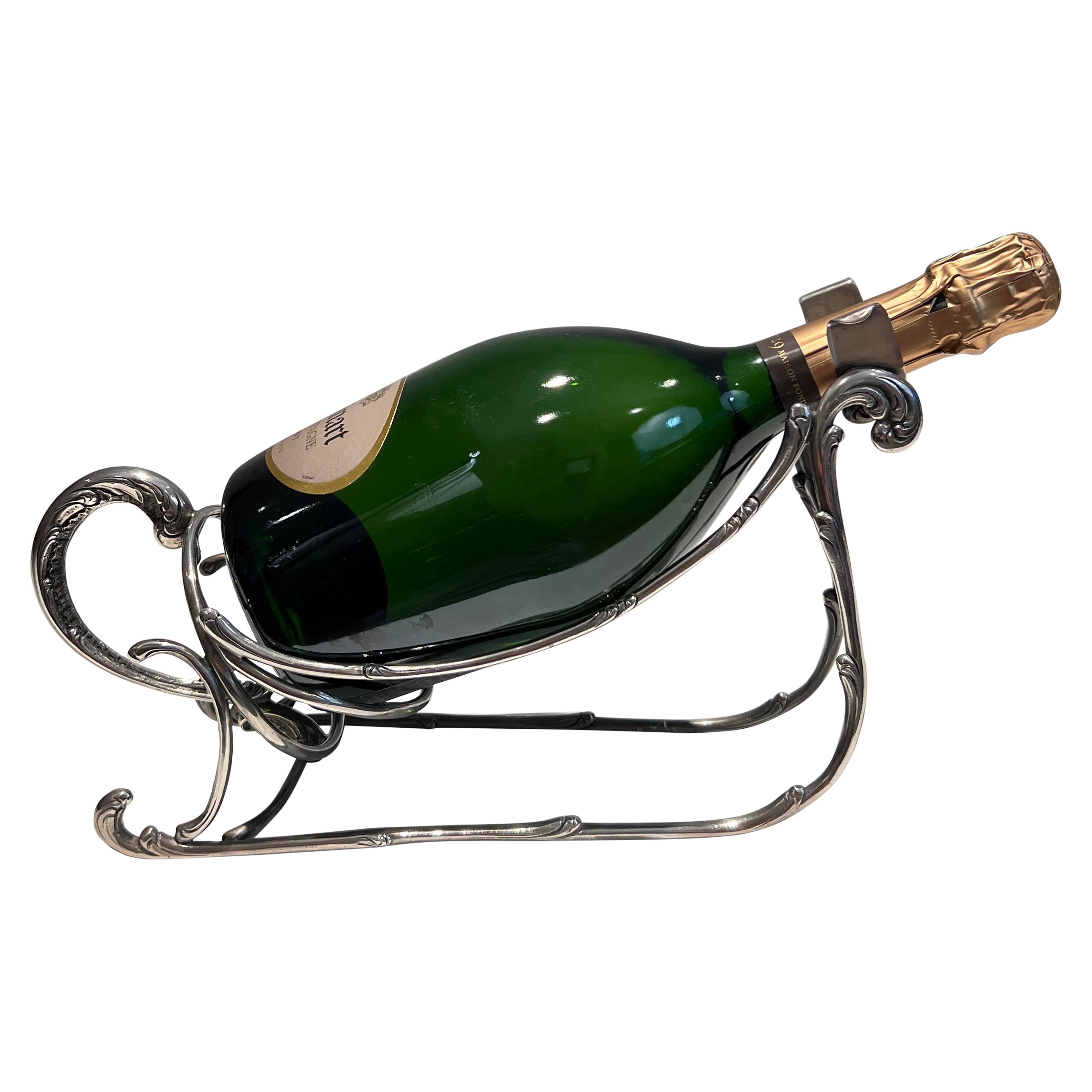 Silvered Metal Sled bottle holder. French work. Circa 1930