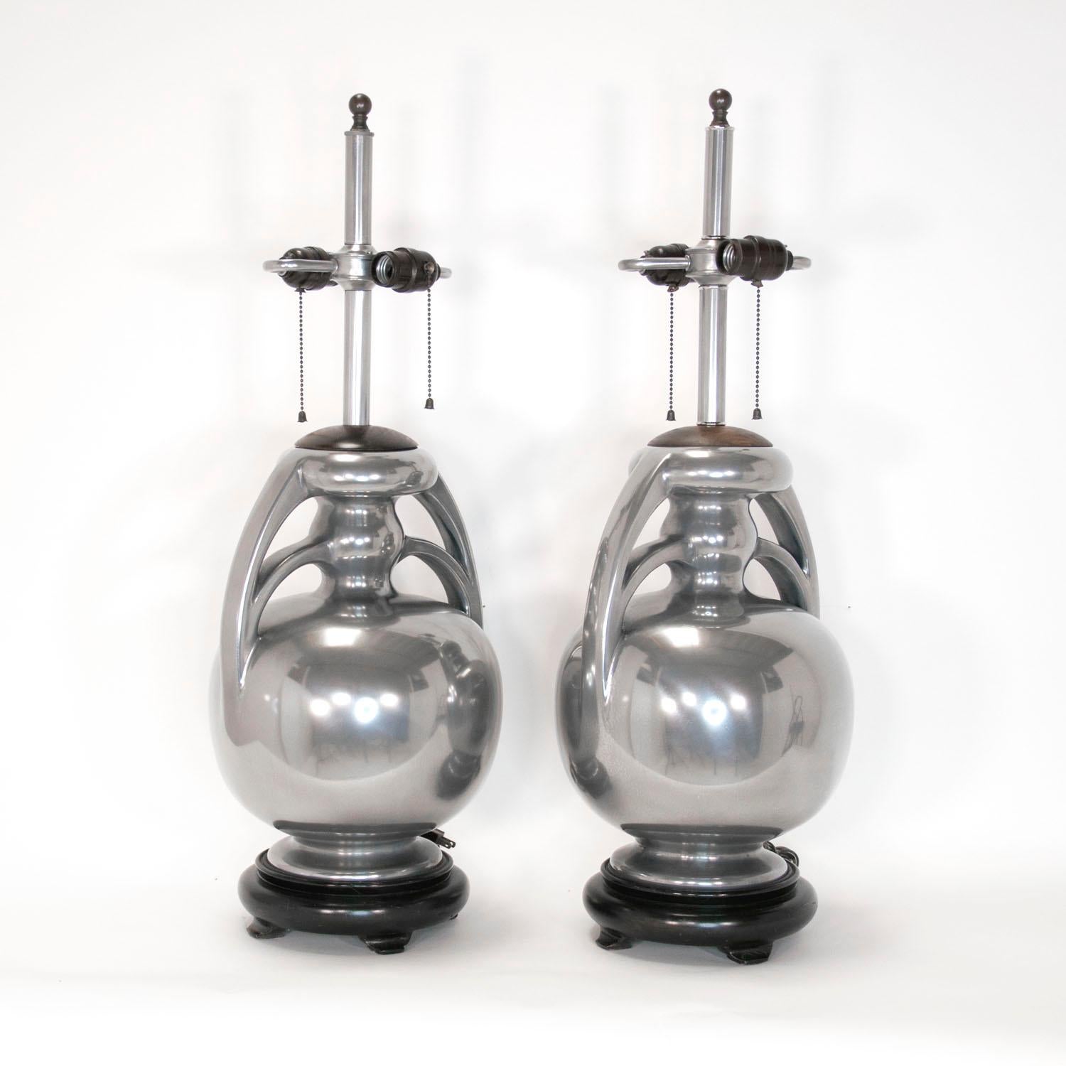 Ceramic Silvered Mid-Century Modern Lamps