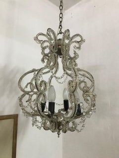Silvered "Montgolfiere" Style Chandelier, Glass Beads Throughout, France, 1960