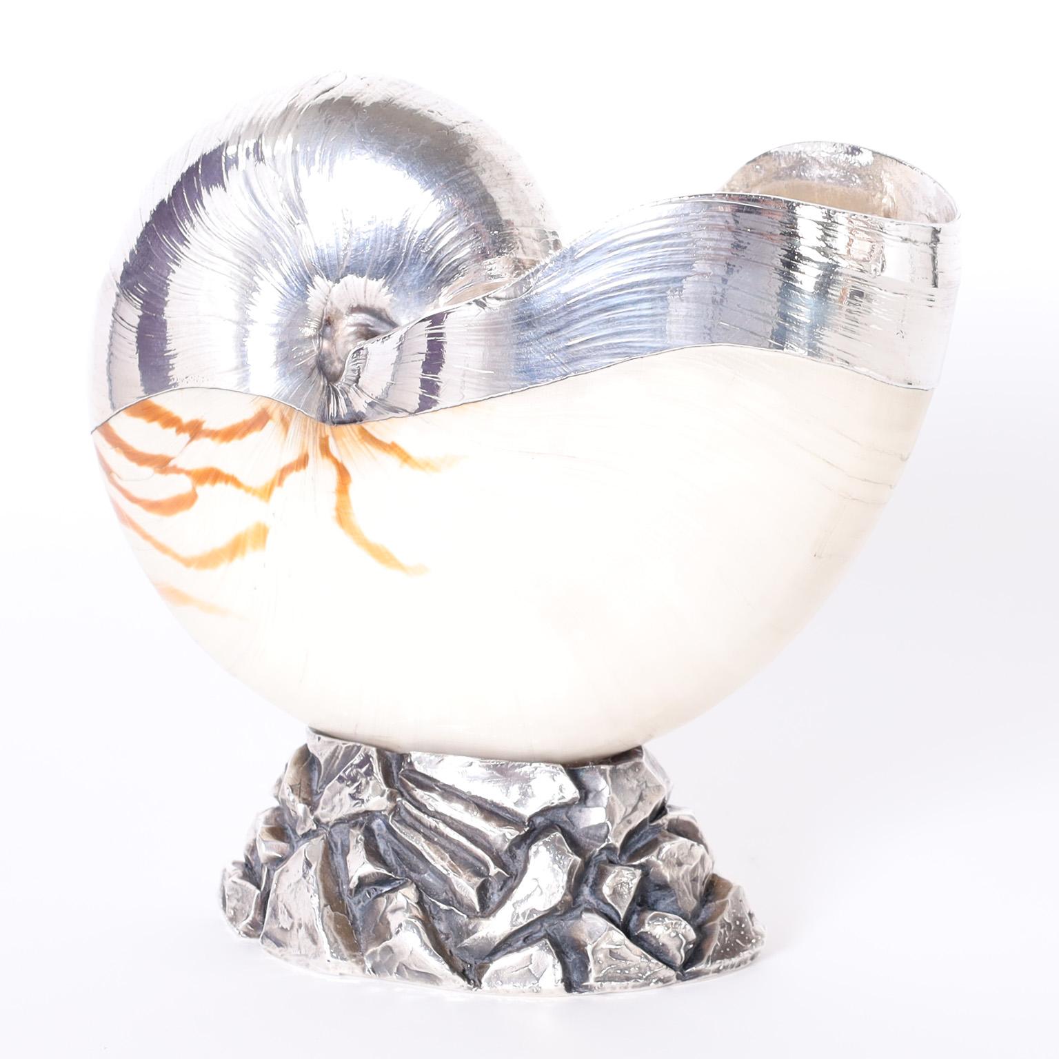 Mid-Century Modern Silvered Nautilus Shell by Ruzzetti and Gow