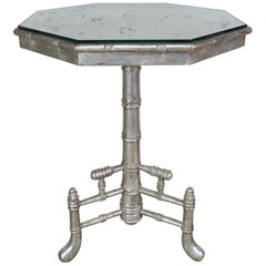 Silvered Octagonal Shaped Bamboo Style Side Table with Mirrored Top