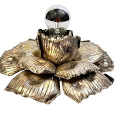 Silvered one Light Banci Firenze Florentine Flush Mount Tole Toleware Italy 1960