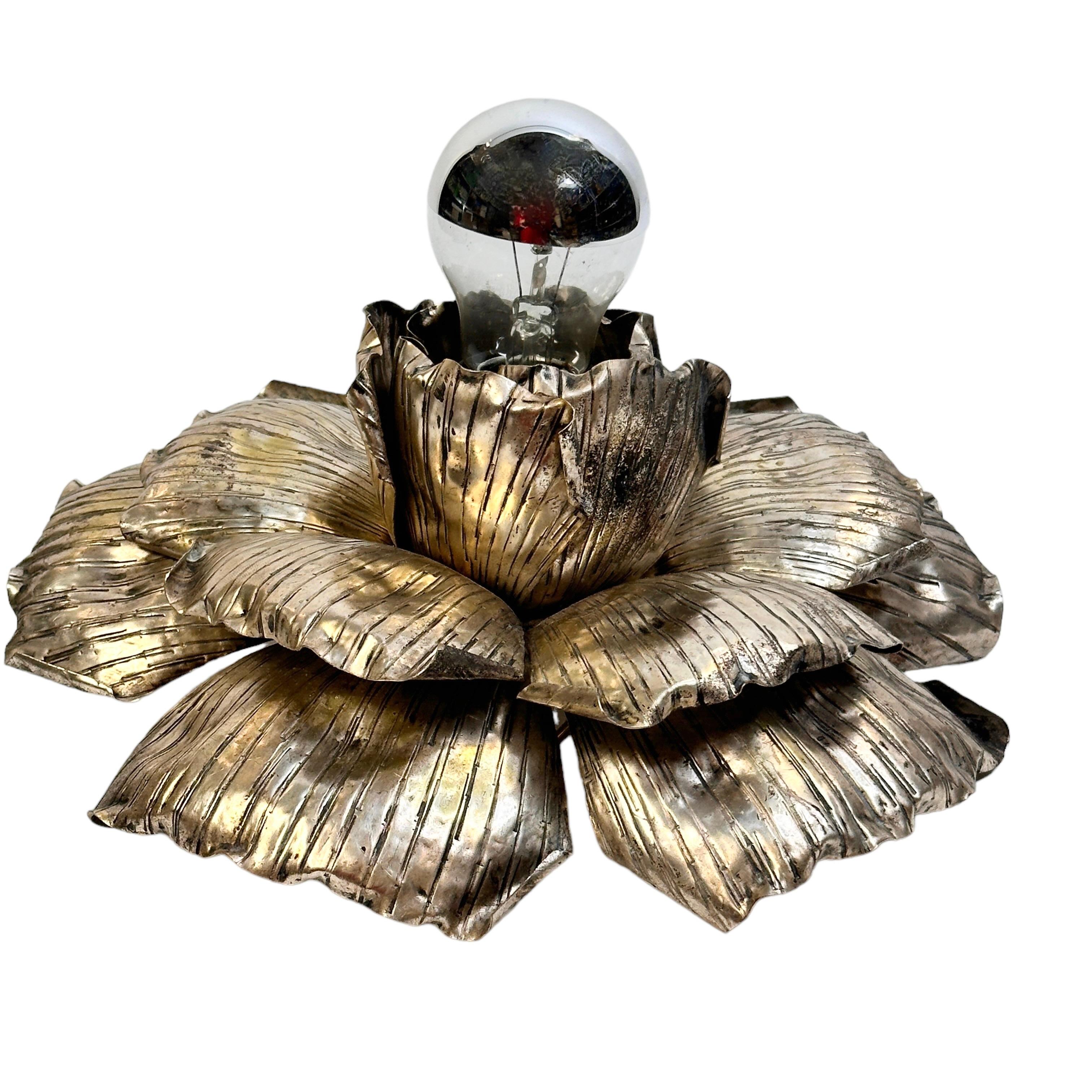 Hollywood Regency Silvered one Light Banci Firenze Florentine Flush Mount Tole Toleware Italy 1960 For Sale