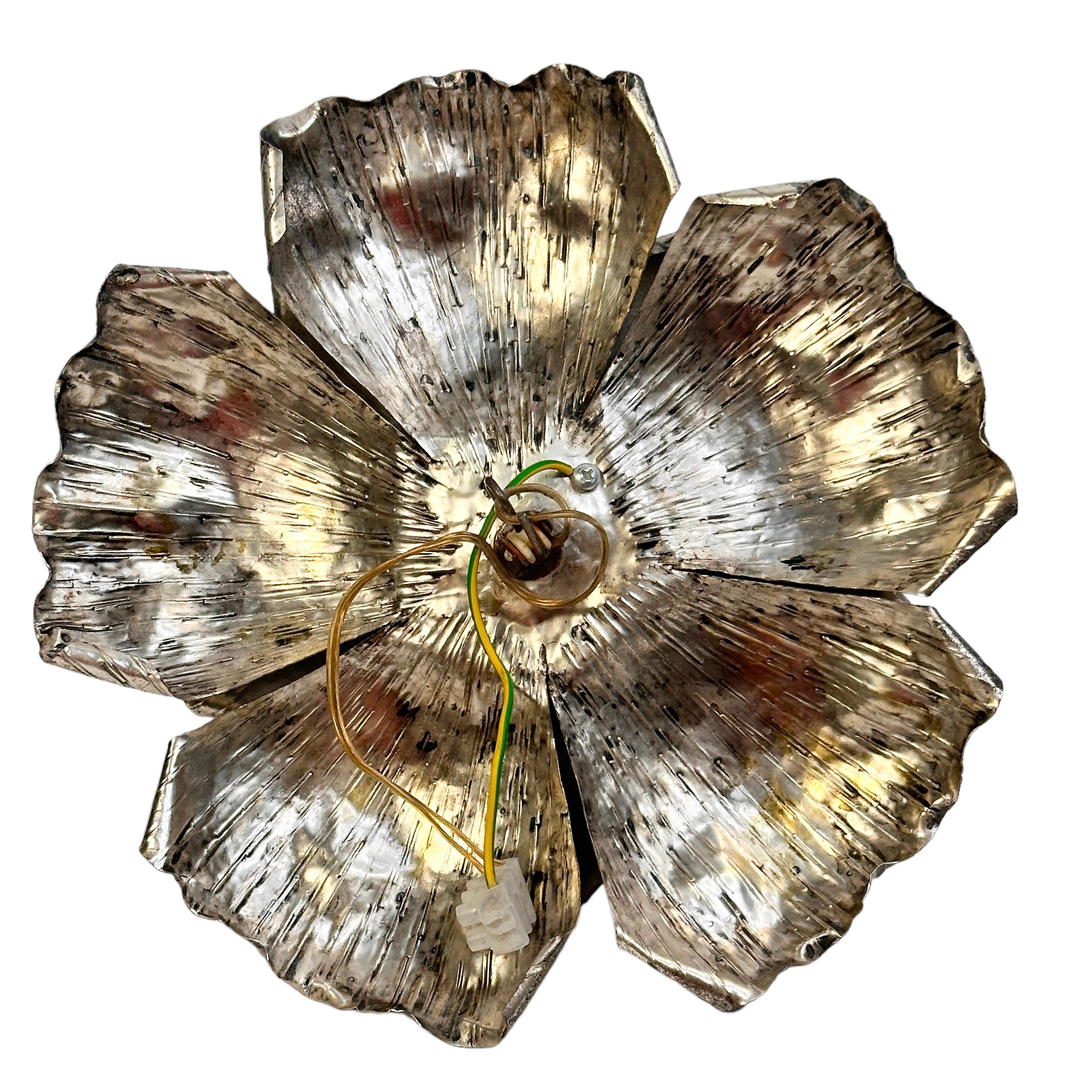 Mid-20th Century Silvered one Light Banci Firenze Florentine Flush Mount Tole Toleware Italy 1960 For Sale