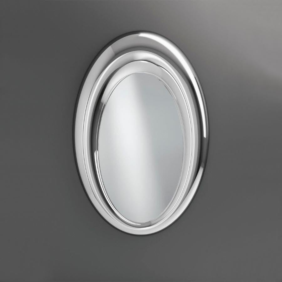 Mirror silvered pearl with silvered glass frame
and fused oval mirror glass. Silvered glass frame
is 8mm thickness in total 10cm depth. Oval mirror
glass is 5 mm thickness.
  