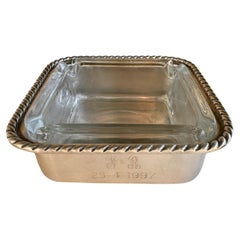 Silvered plated and Glass Ashtray Beatiful Patina