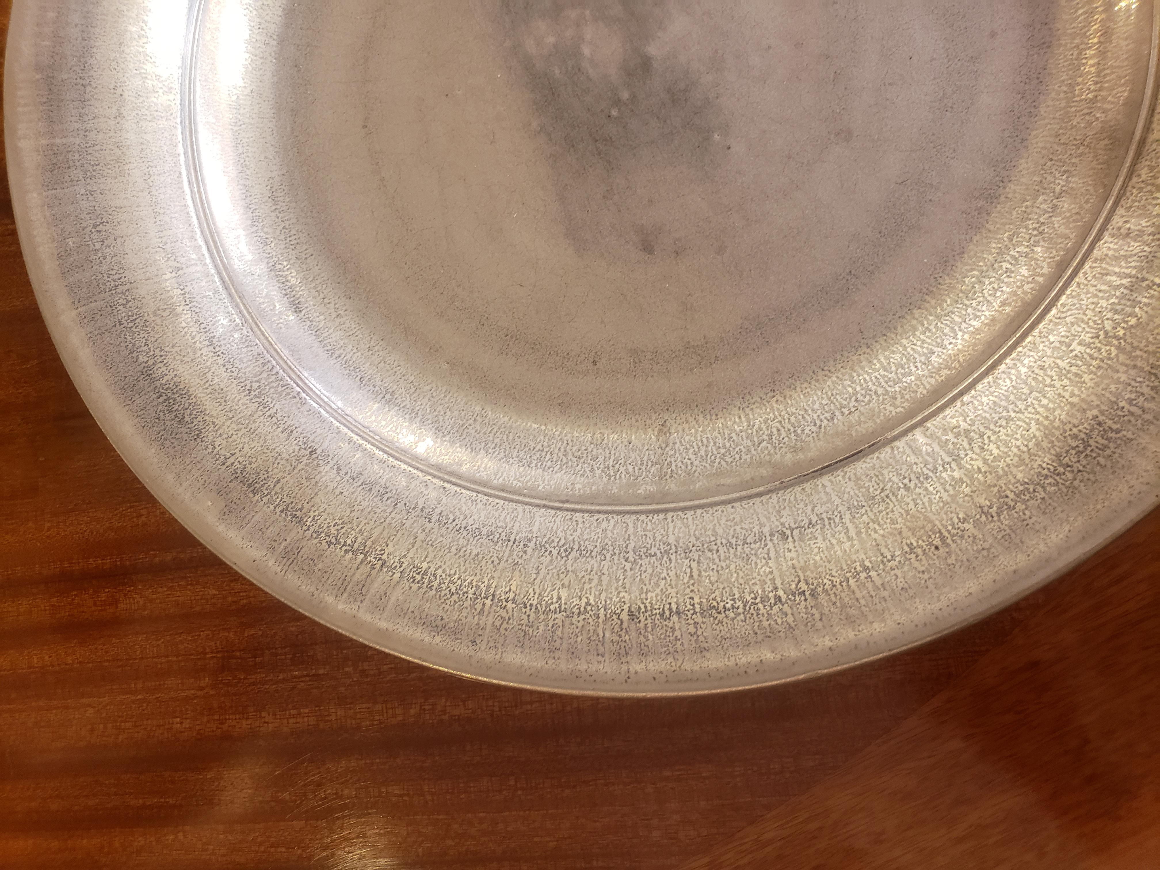 North American Silvered Porcelain Platter Signed and Dated on Verso