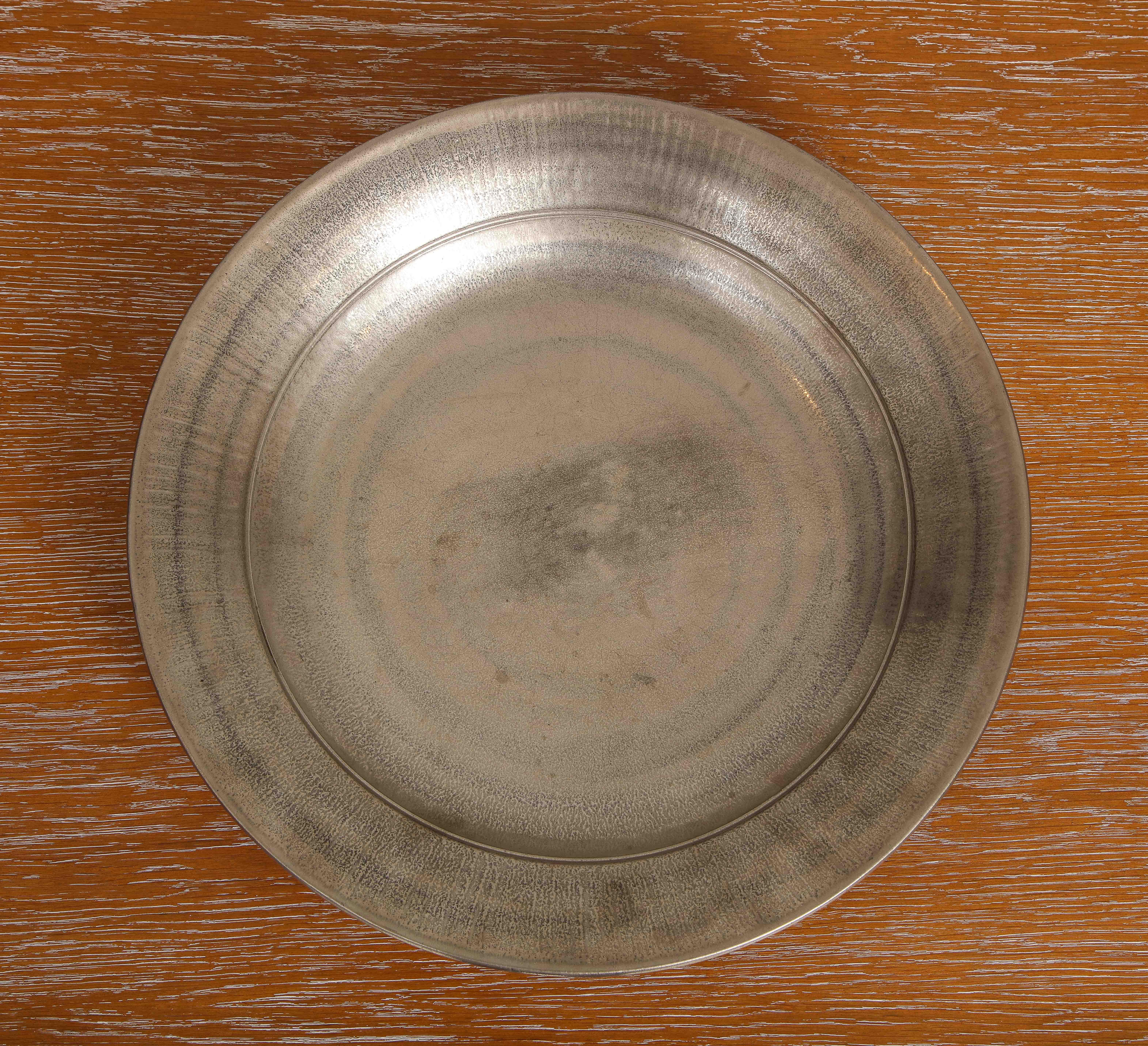 Silvered porcelain platter signed and dated on verso- 