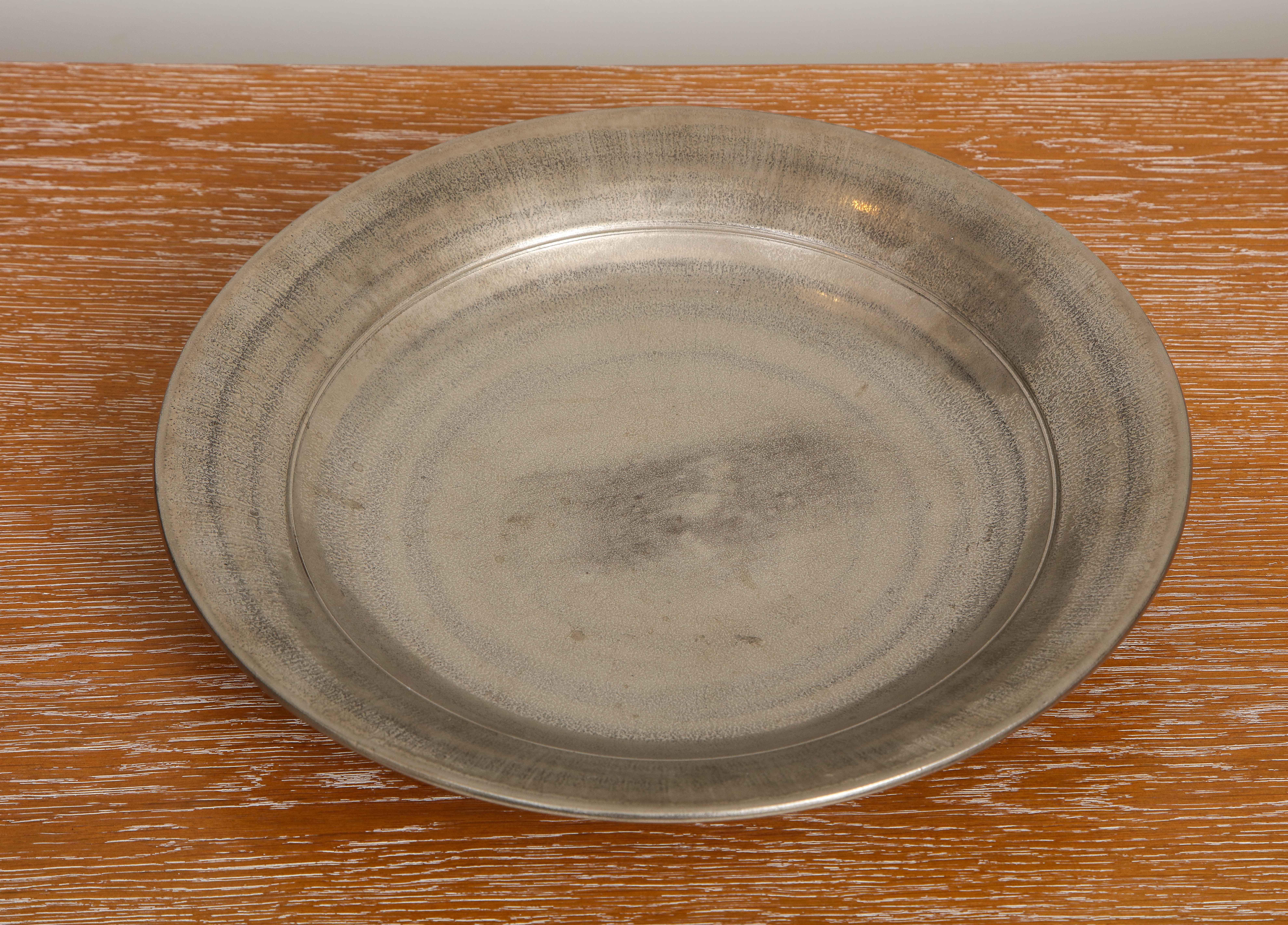 Silvered Porcelain Platter Signed and Dated on Verso 1