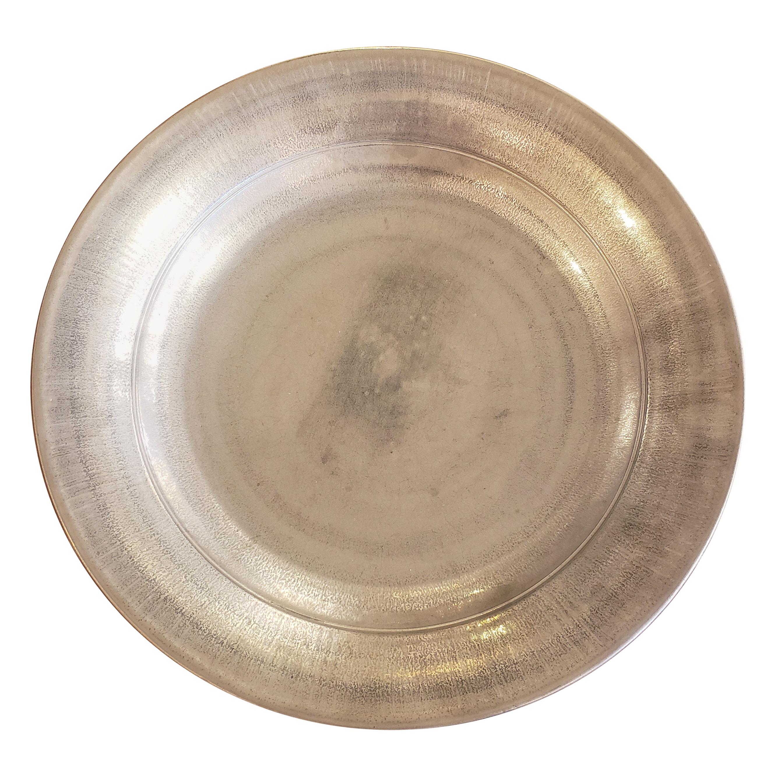 Silvered Porcelain Platter Signed and Dated on Verso