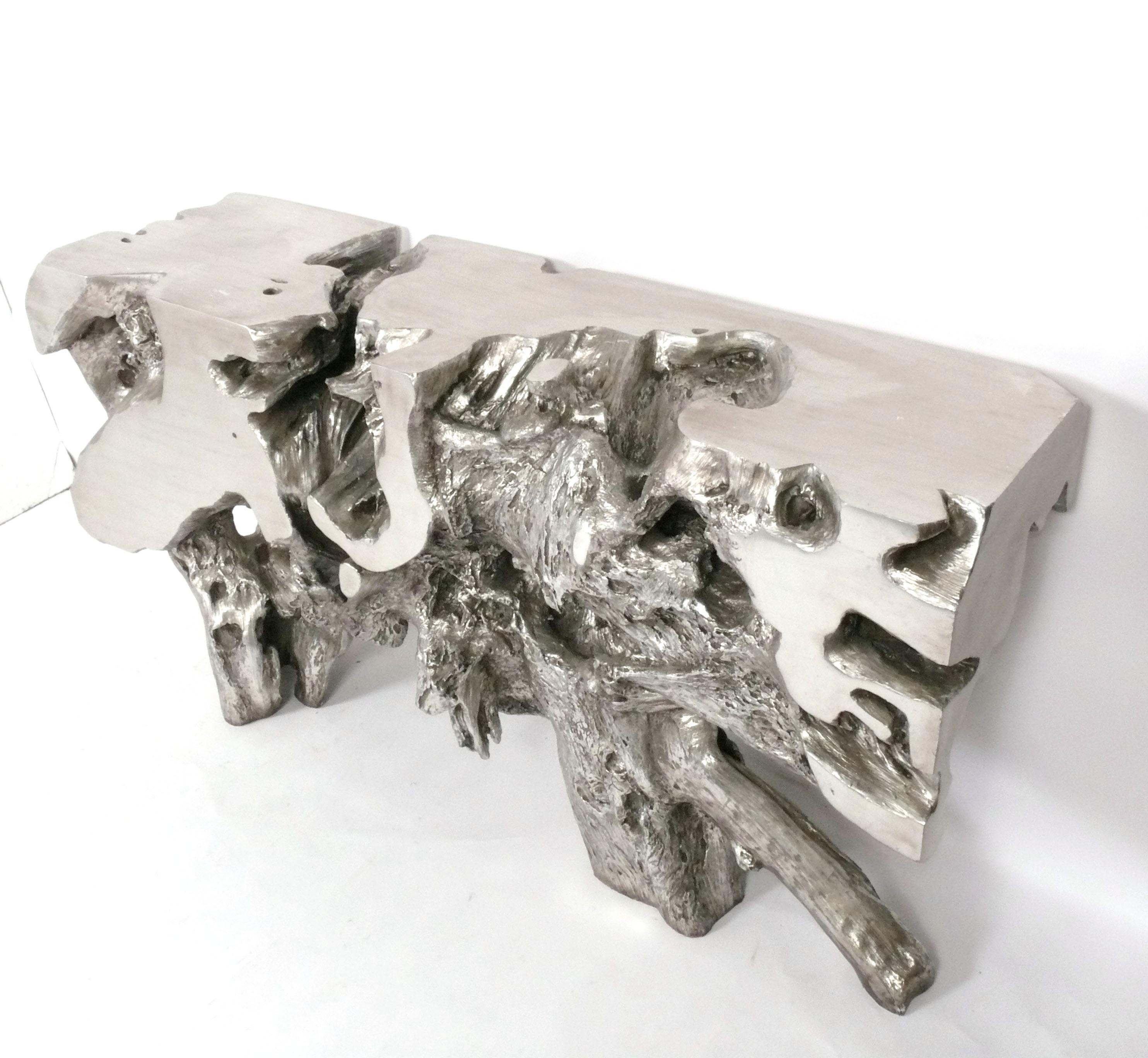 Organic Modern Silvered Resin Root Form Console Table For Sale