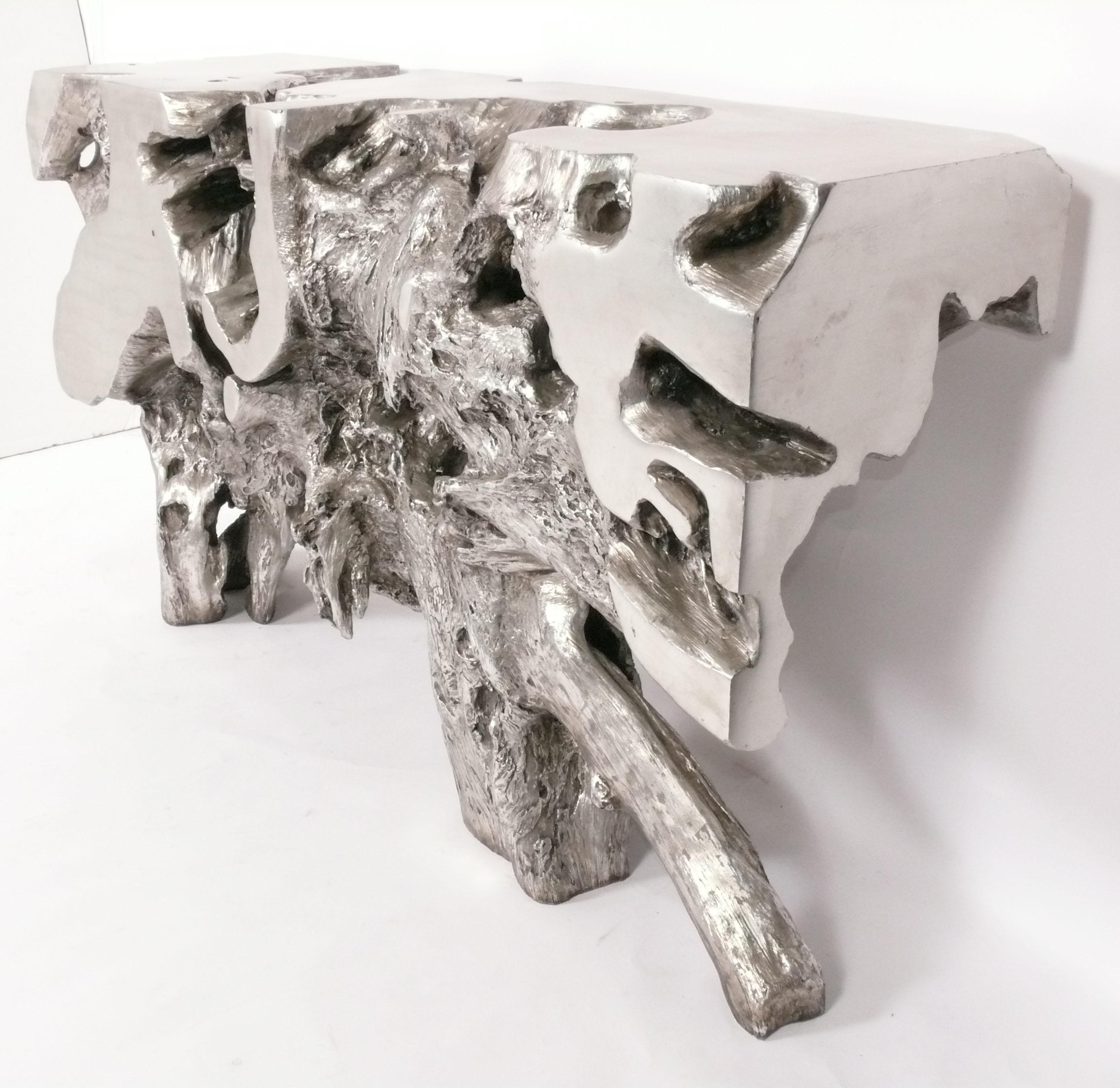 Chinese Silvered Resin Root Form Console Table For Sale