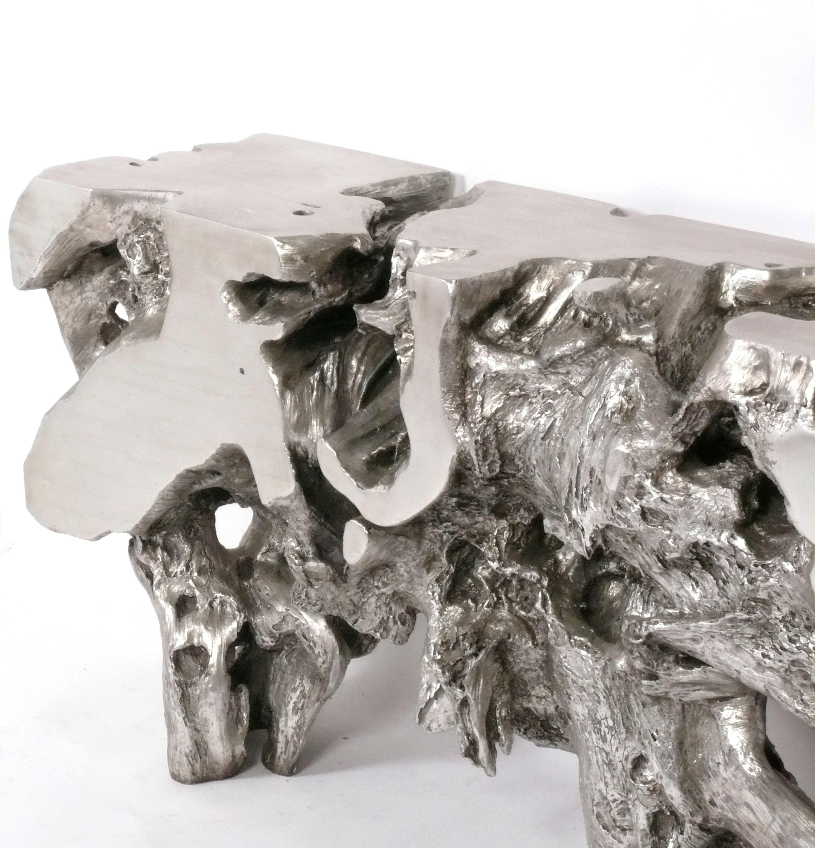 Silvered Resin Root Form Console Table In Good Condition For Sale In Atlanta, GA