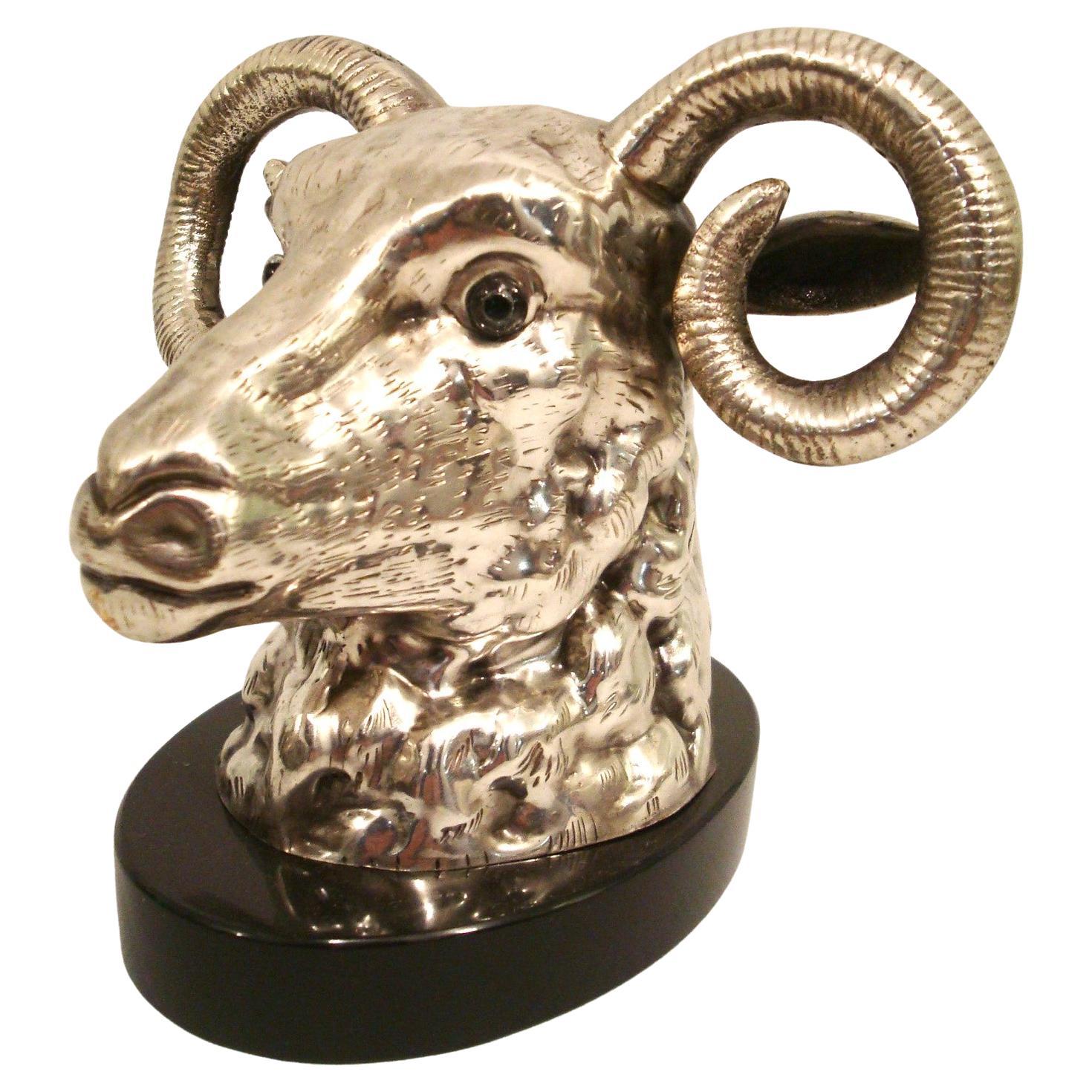 Silvered Sculpture of a Ram's Head