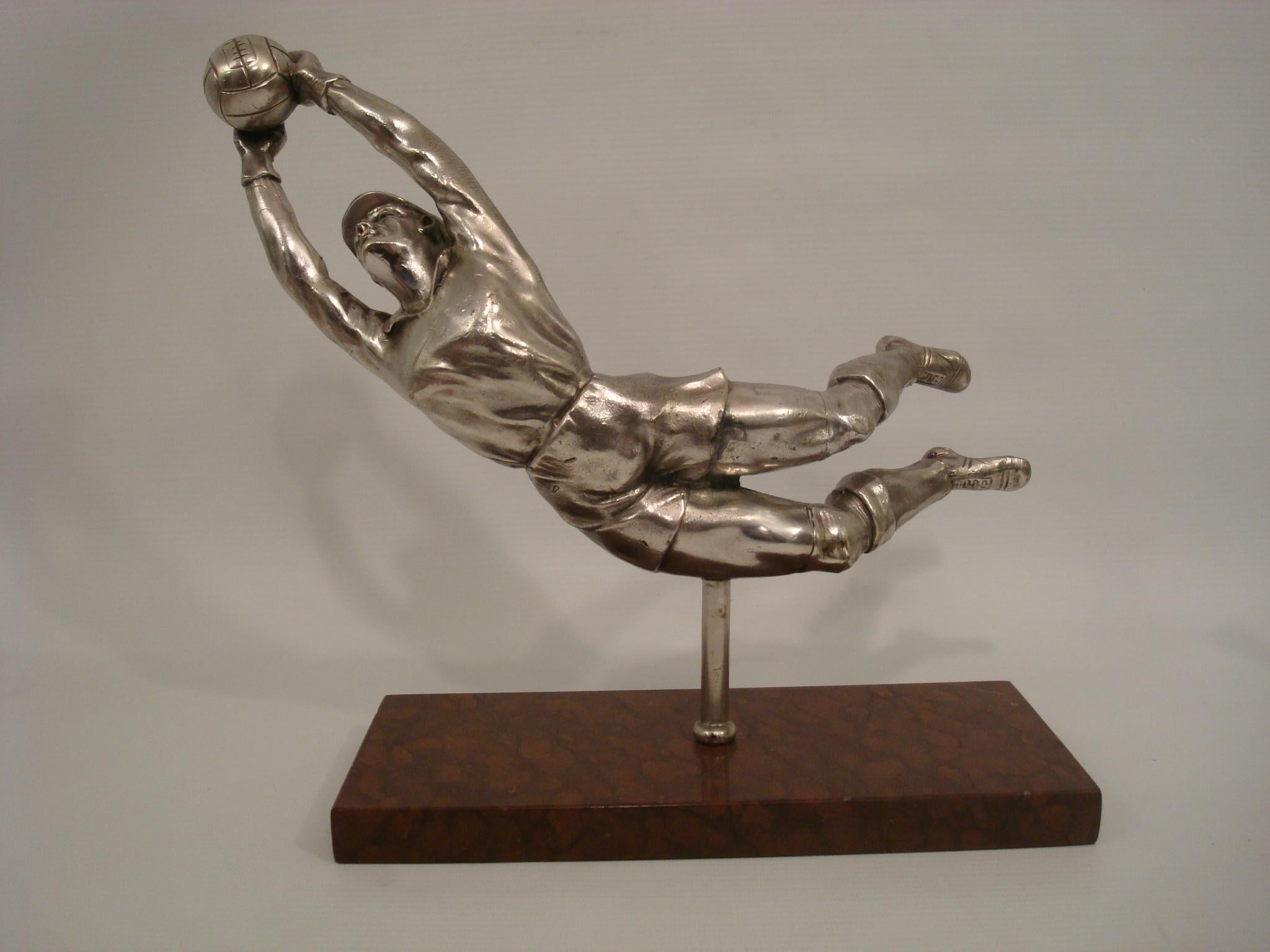 Silvered Sculture of a Football Player, Soccer Goalkeeper, France, circa 1940 For Sale 4