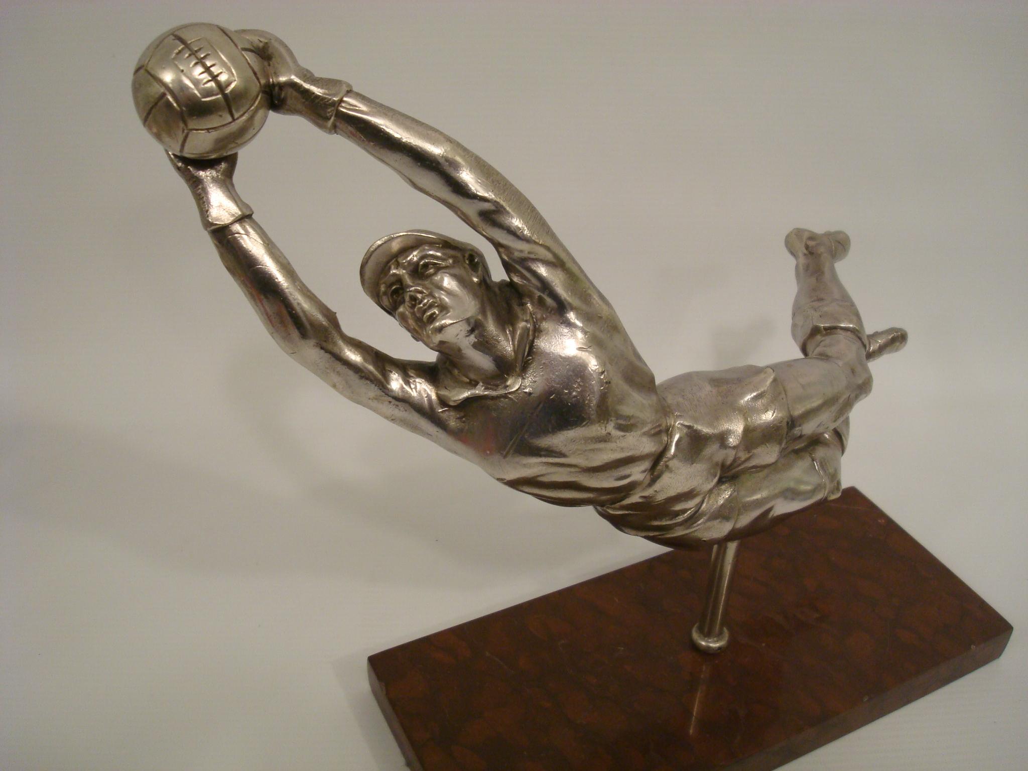 20th Century Silvered Sculture of a Football Player, Soccer Goalkeeper, France, circa 1940 For Sale