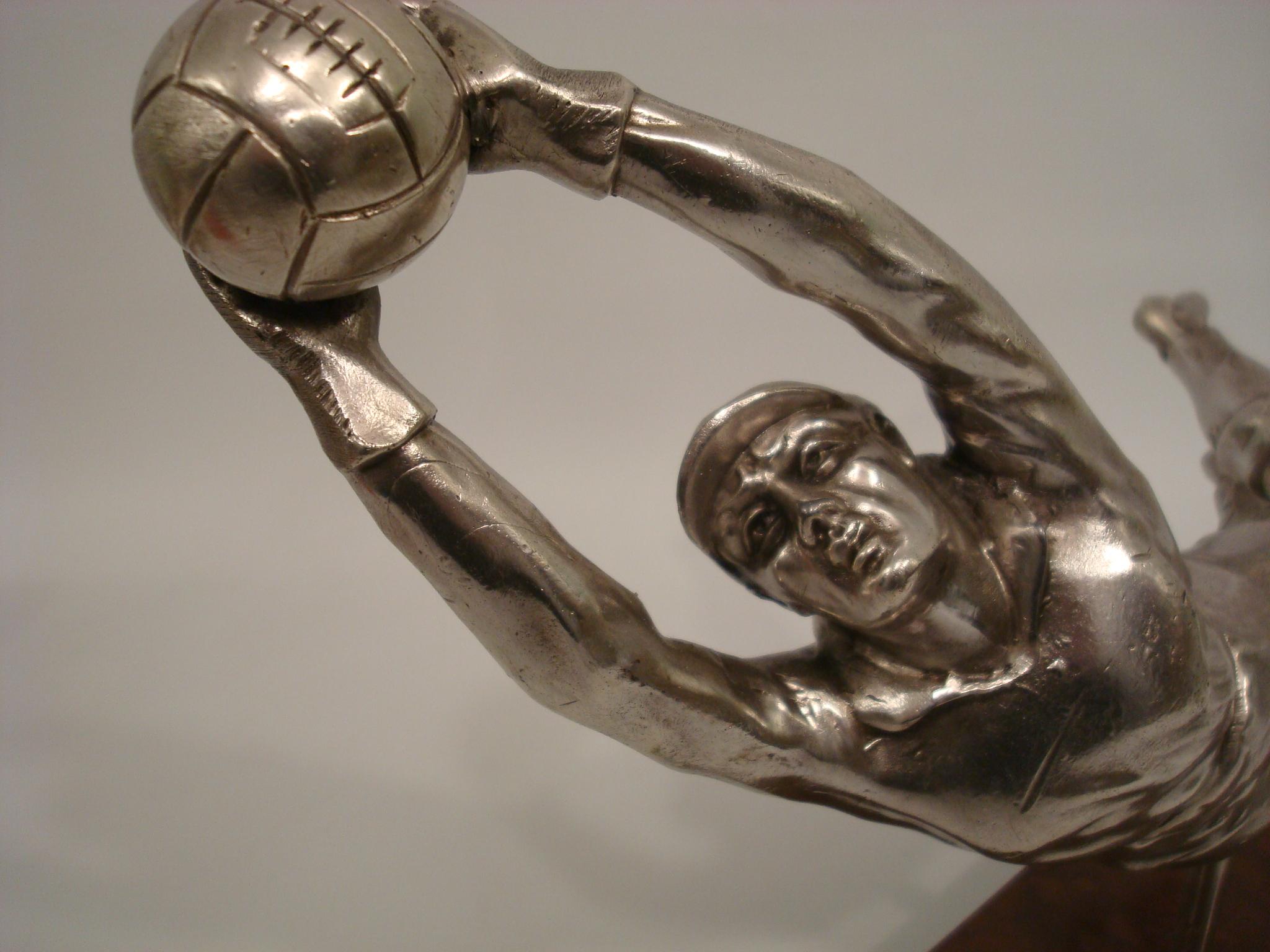 Silvered Sculture of a Football Player, Soccer Goalkeeper, France, circa 1940 For Sale 2
