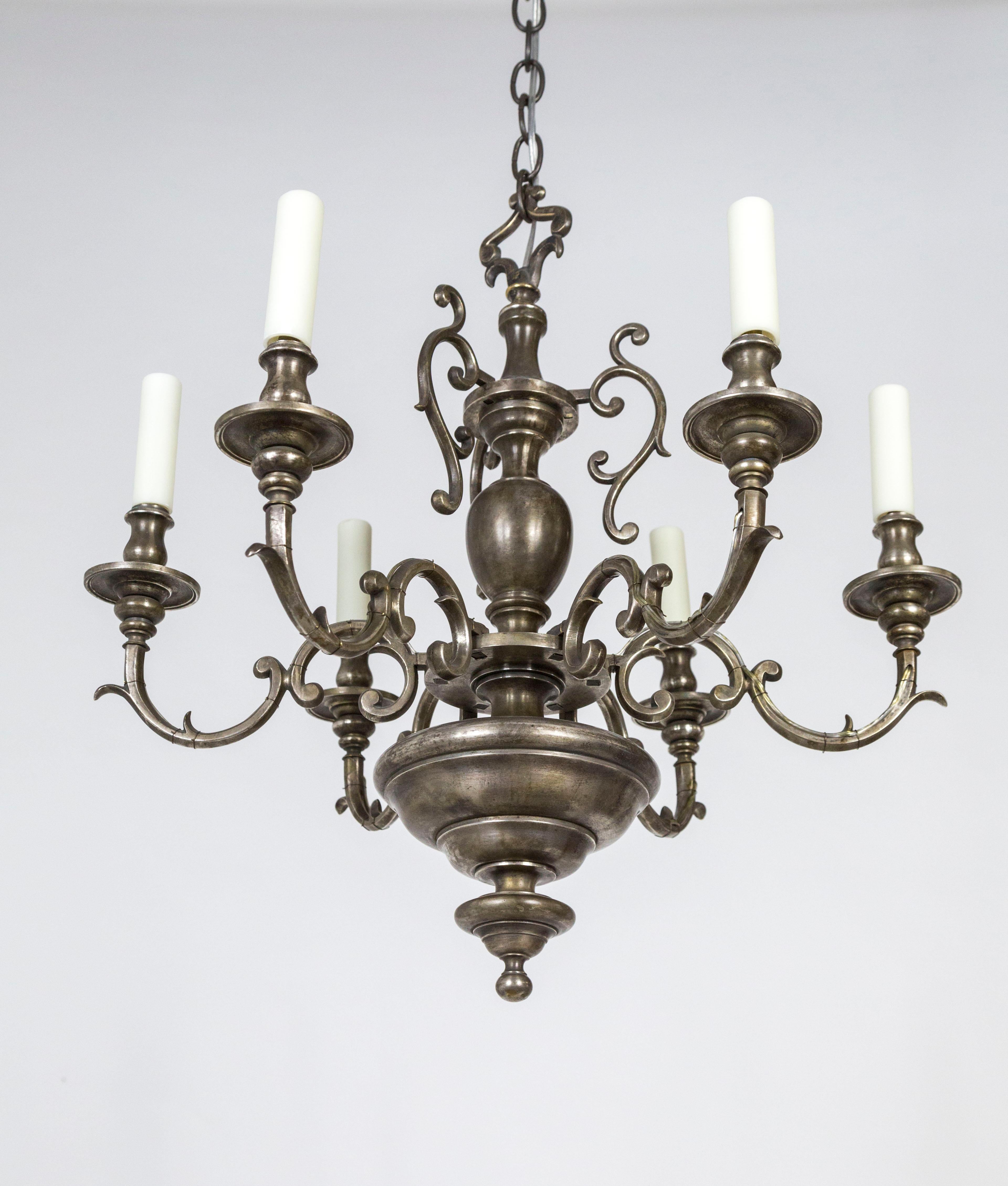 Silvered Solid Bronze Dutch Baroque Chandelier In Good Condition For Sale In San Francisco, CA