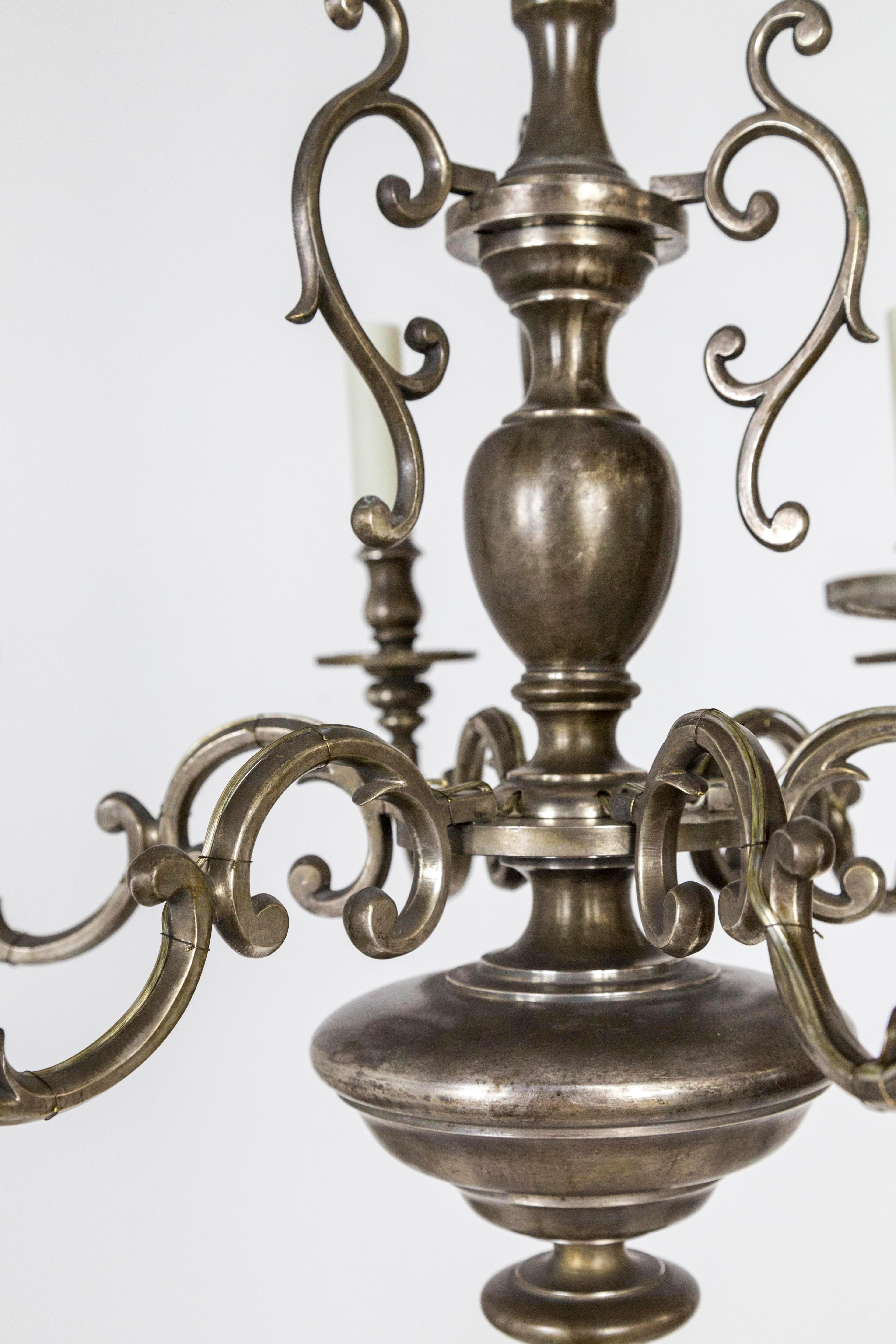 Early 20th Century Silvered Solid Bronze Dutch Baroque Chandelier For Sale