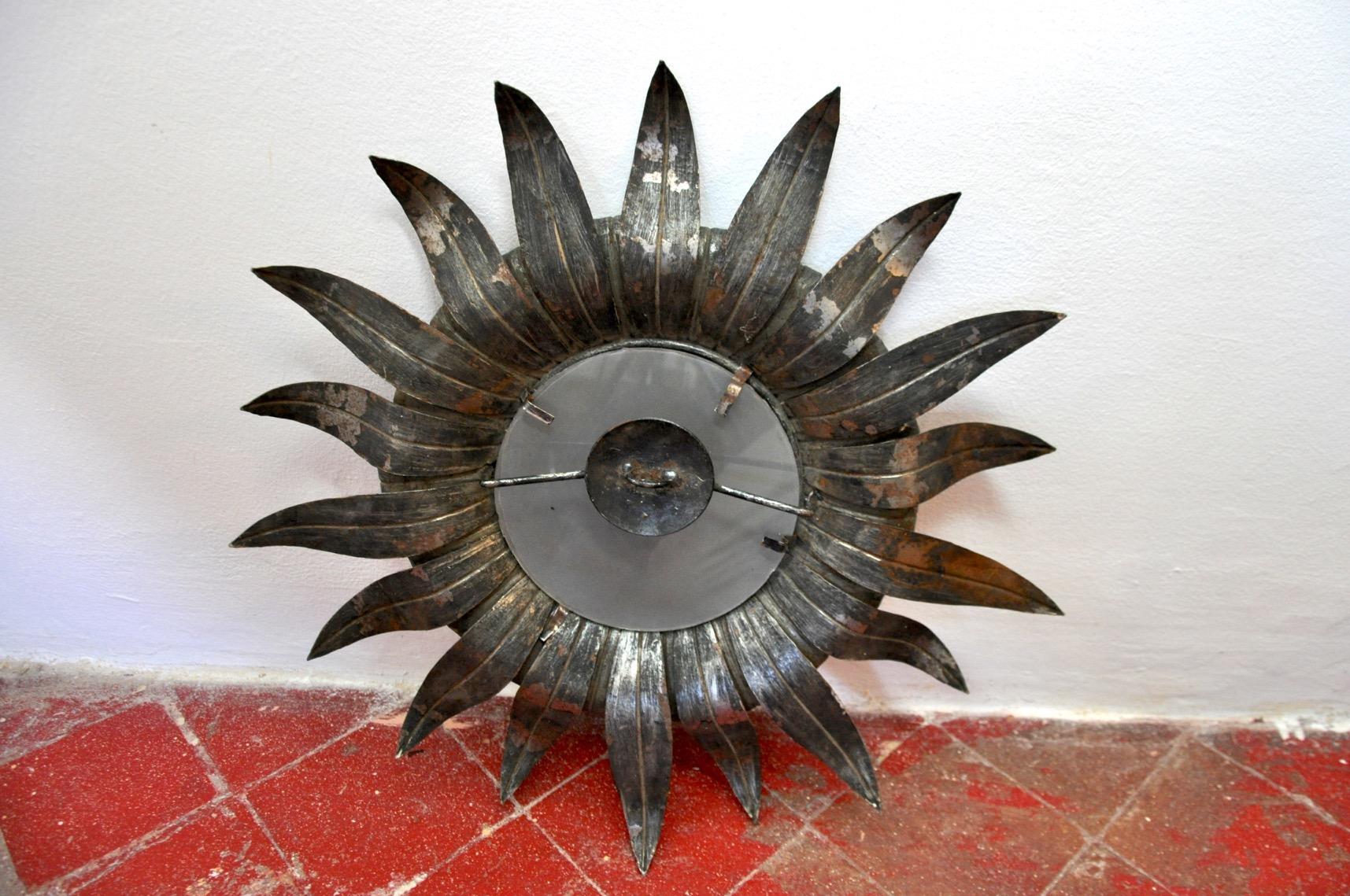 Late 20th Century Silvered sun mirror with silver leaf, forge, italy, 1970