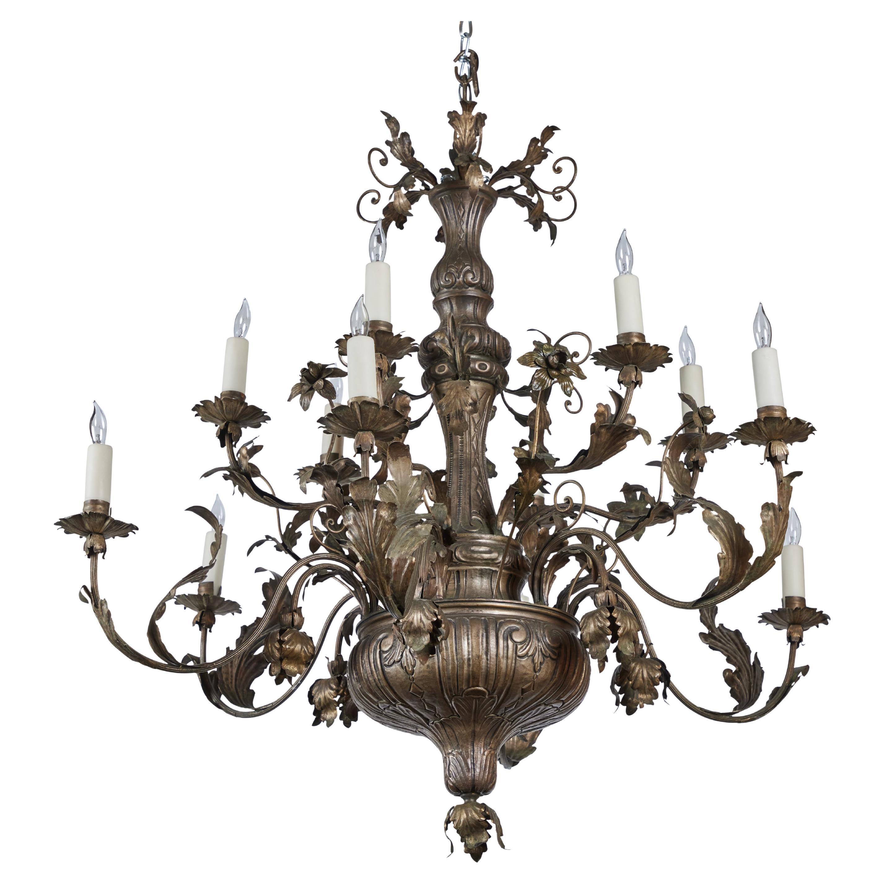 Silvered Tole Chandelier For Sale