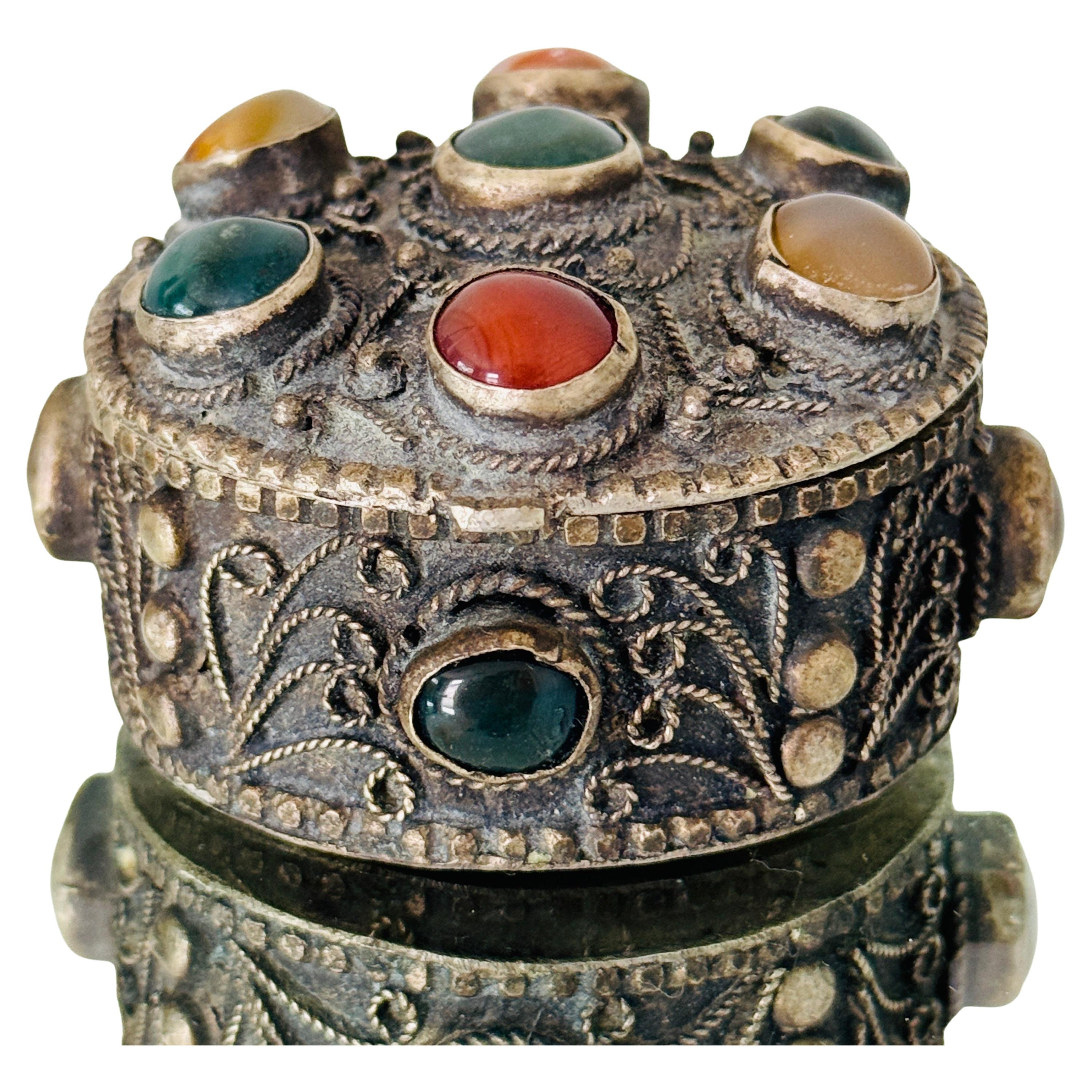 Silvered Trinket Box with Inlays of Semi-Precious Stones, c. 1960's