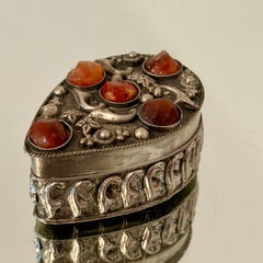 Silvered Trinket Box with Inlays of Semi-Precious Stones, c. 1970's