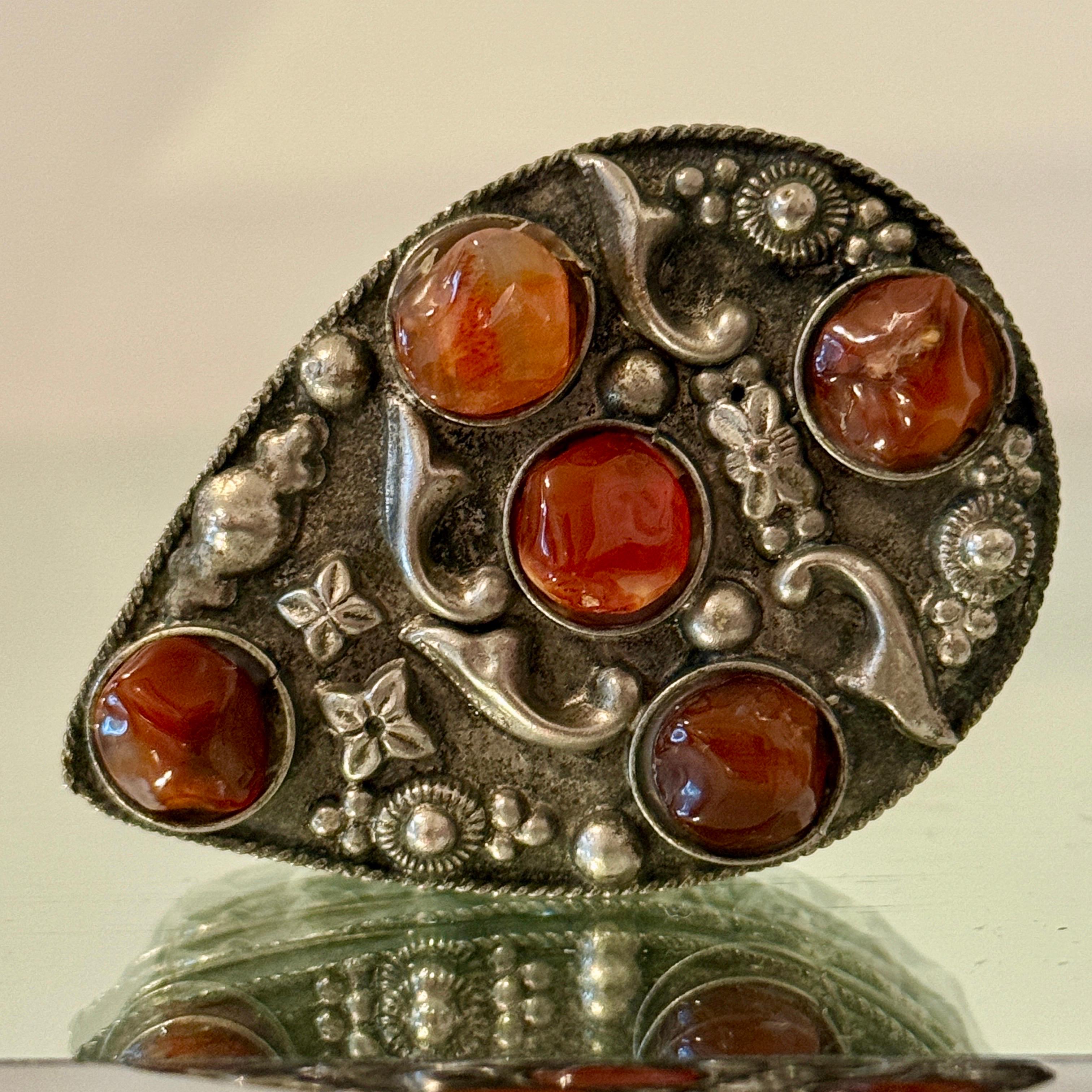 Hand-Carved Silvered Trinket Box with Inlays of Semi-Precious Stones, c. 1970's For Sale