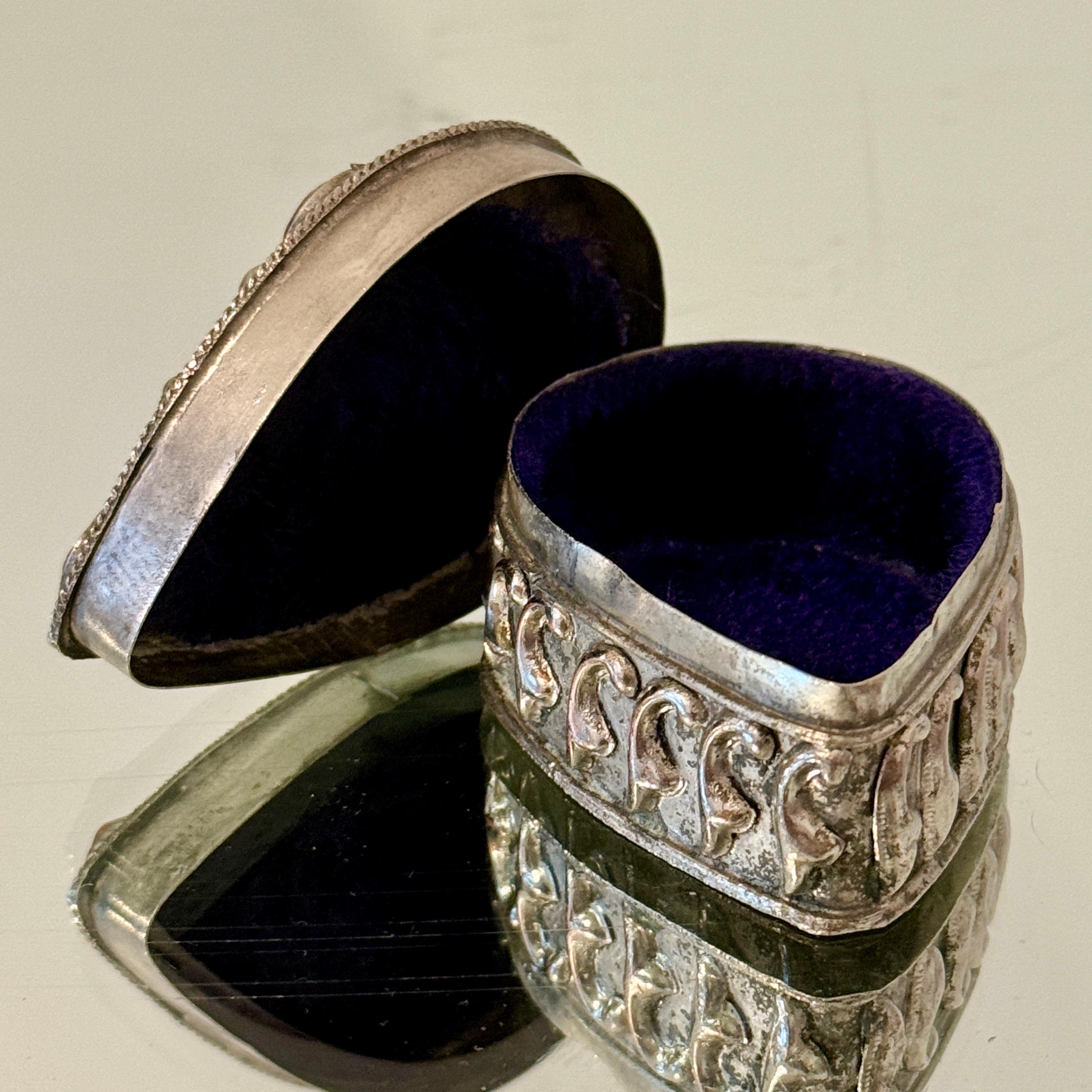 Metal Silvered Trinket Box with Inlays of Semi-Precious Stones, c. 1970's For Sale