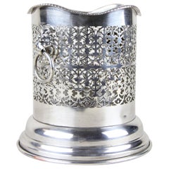 Antique Silvered Wine Bottle Holder "Lion Heads" Art Nouveau, England, circa 1900