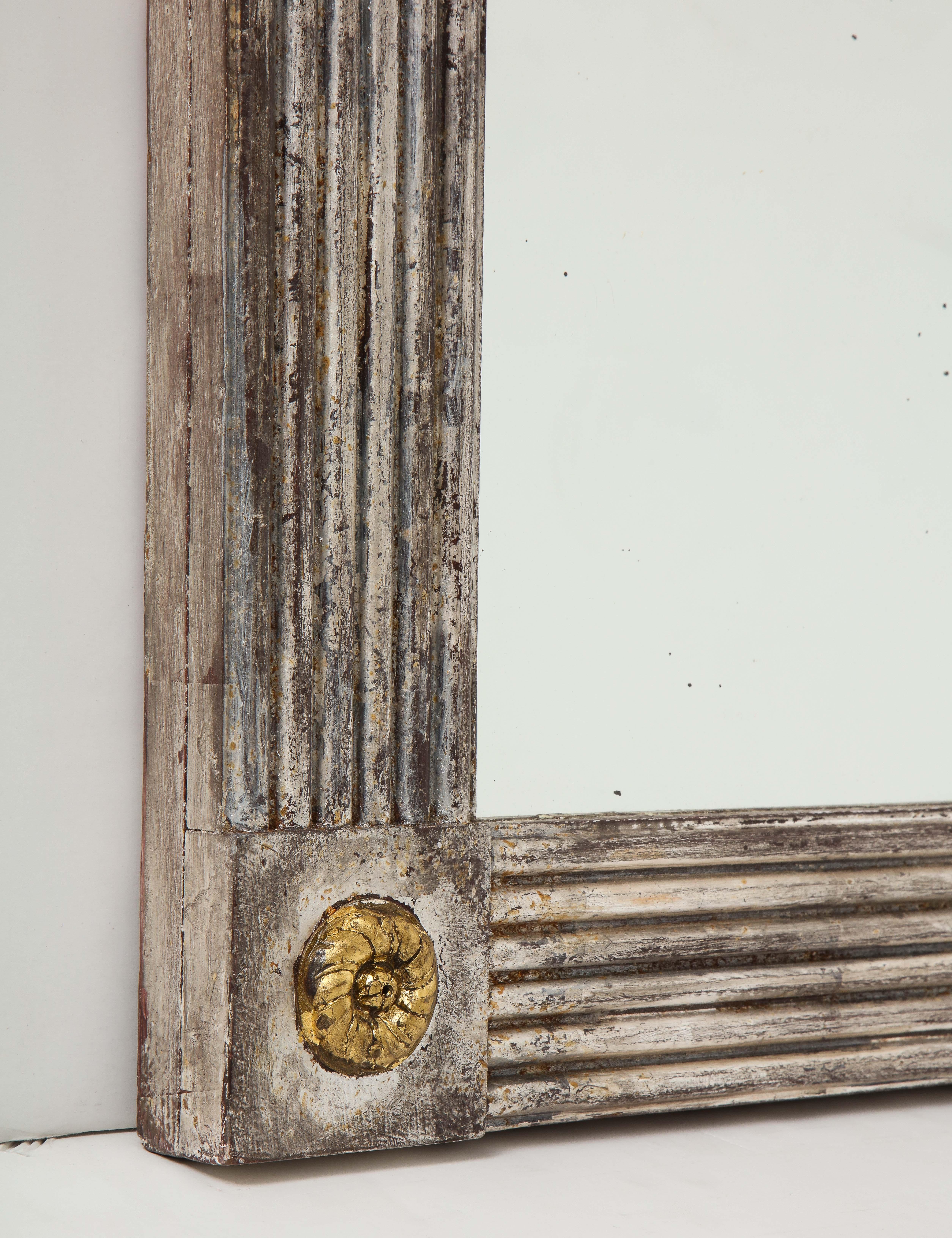 Silvered Wood Mirror with Gold Rosettes 1
