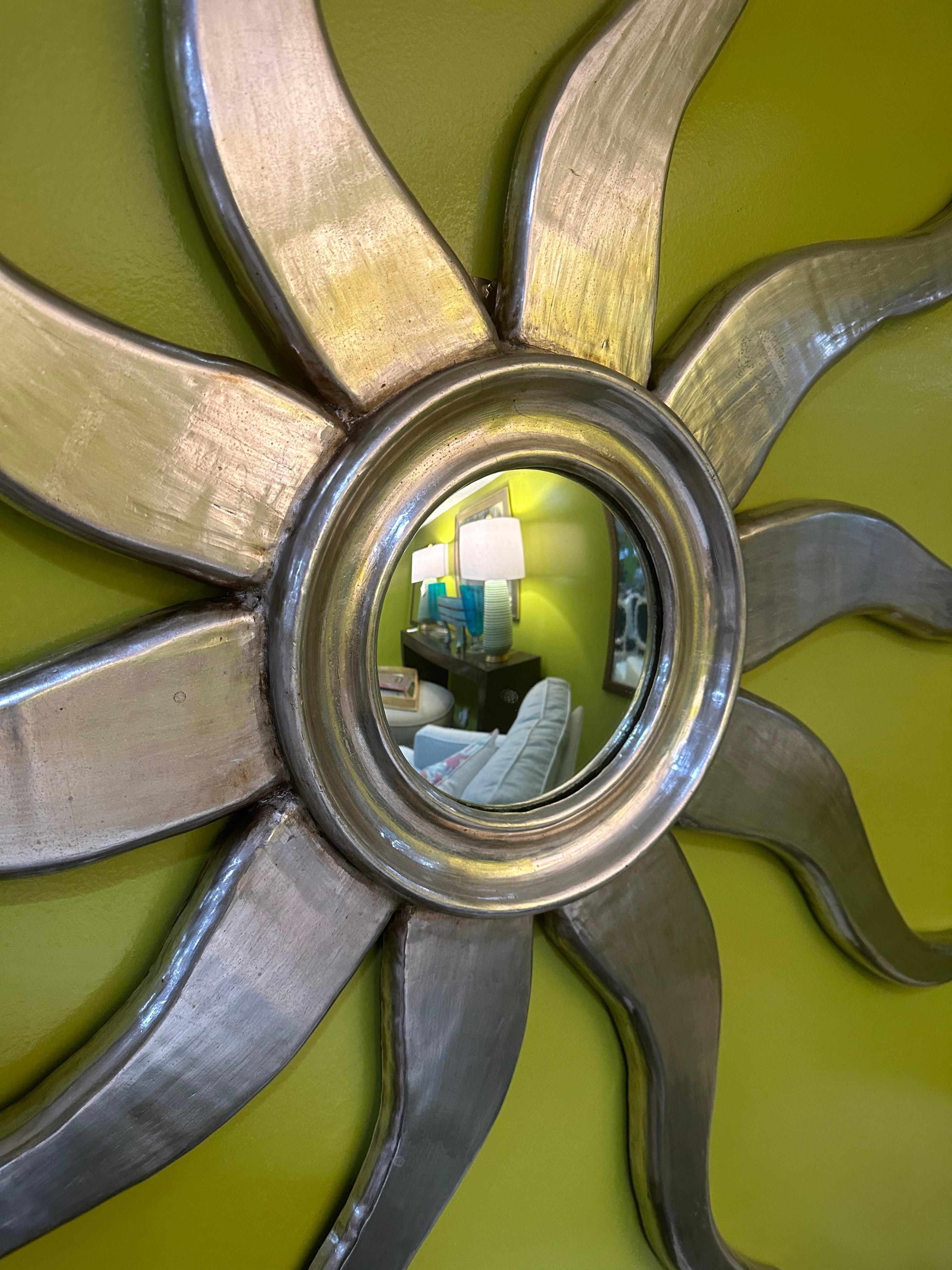 Silvered Wood Sunburst Mirror In Good Condition For Sale In New York, NY