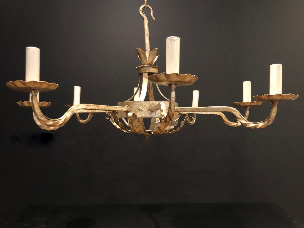 Silvered Wrought Iron Country French Chandelier In Good Condition For Sale In Norwood, NJ