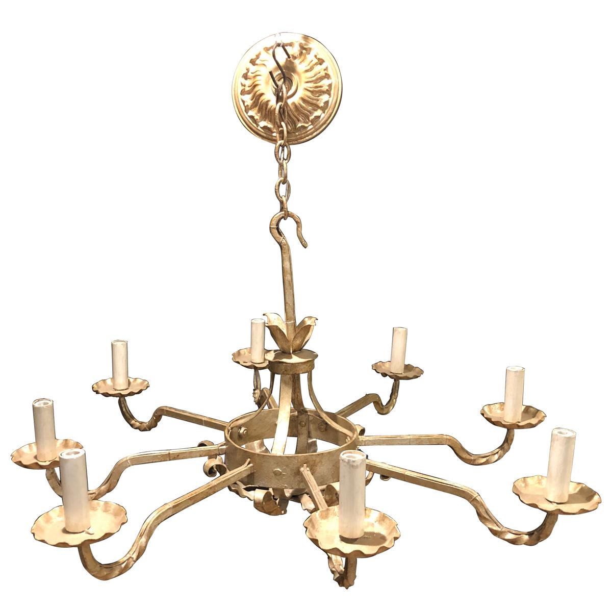 Silvered Wrought Iron Country French Chandelier For Sale