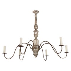 Lustre sculpté à la main en bois et en fer argenté