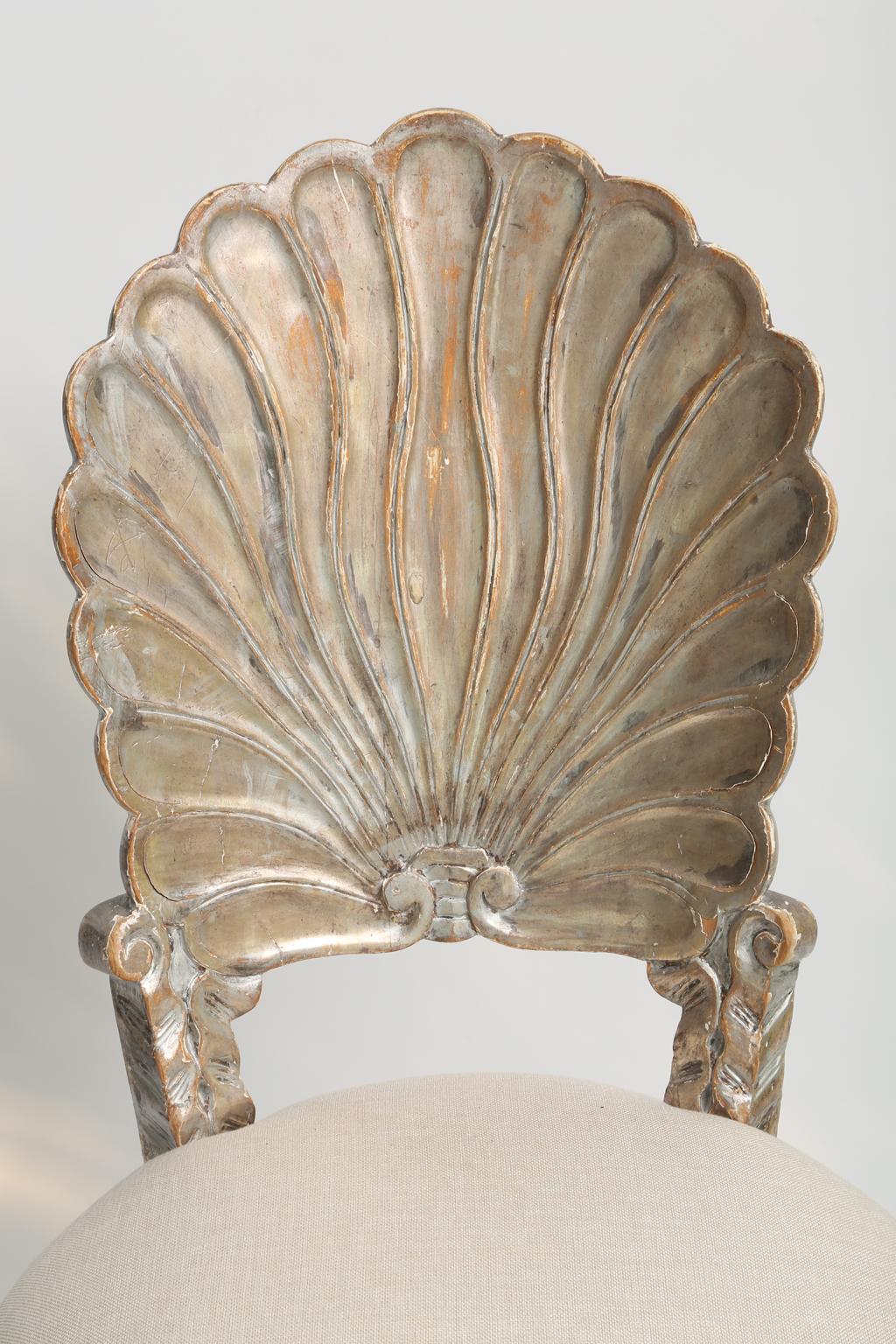 Hollywood Regency Silver Gilt Venetian Scallop Shell Side Chair