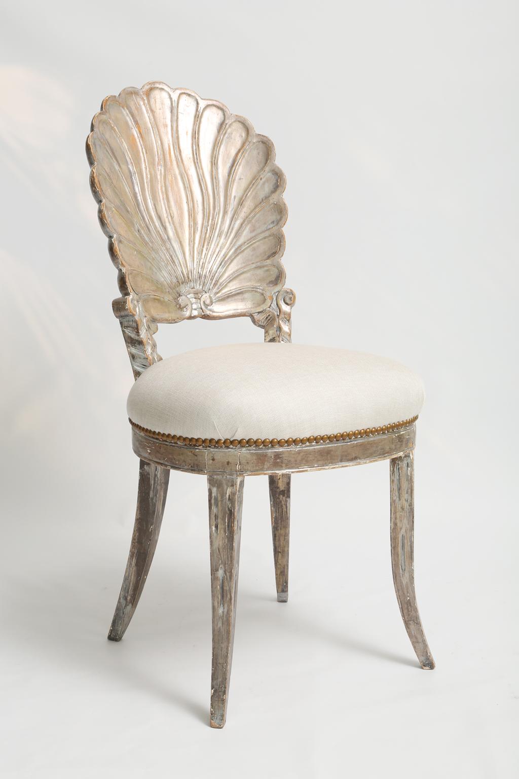 Italian Silver Gilt Venetian Scallop Shell Side Chair